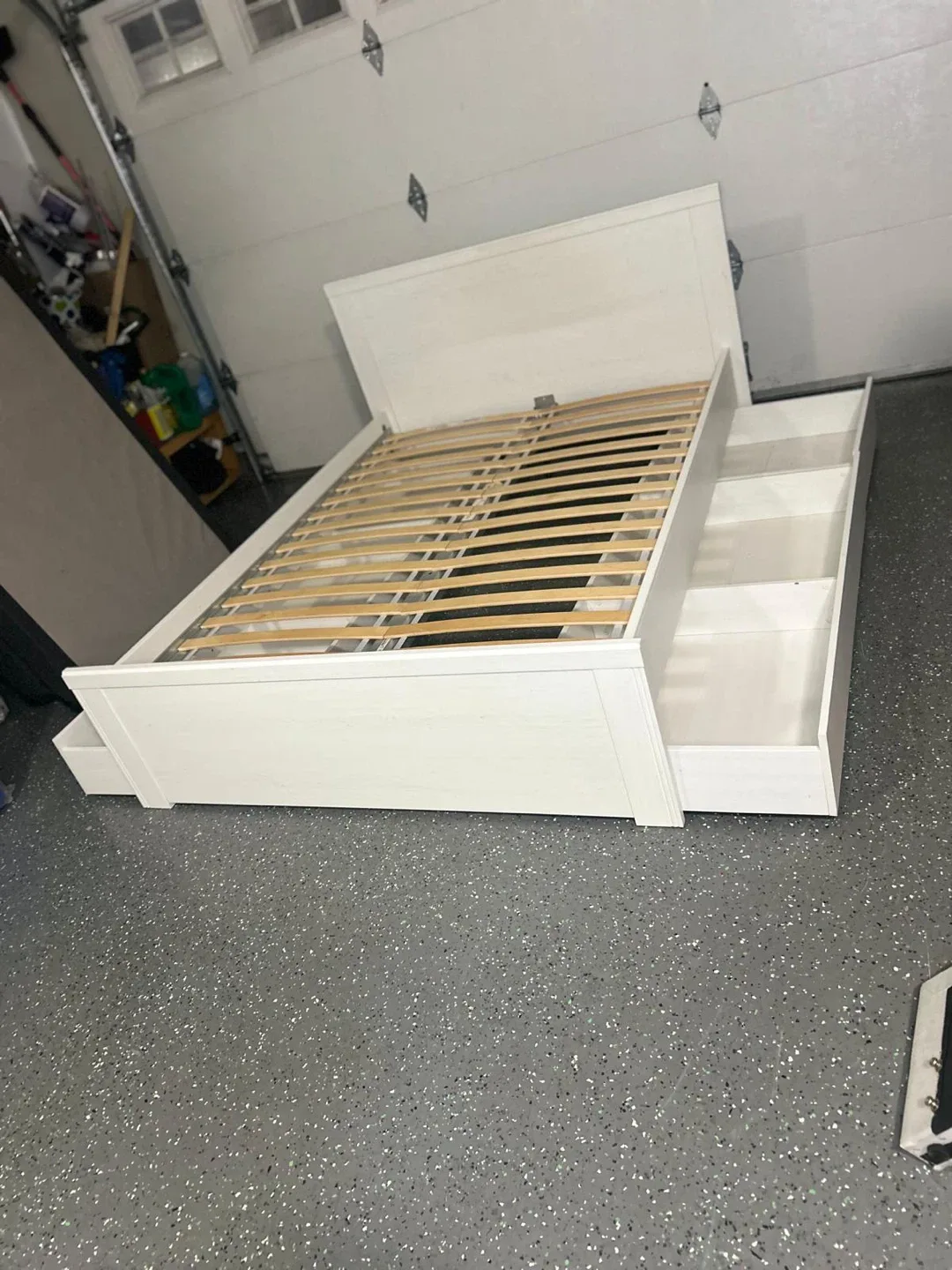 White Bed Frame with Storage Drawers