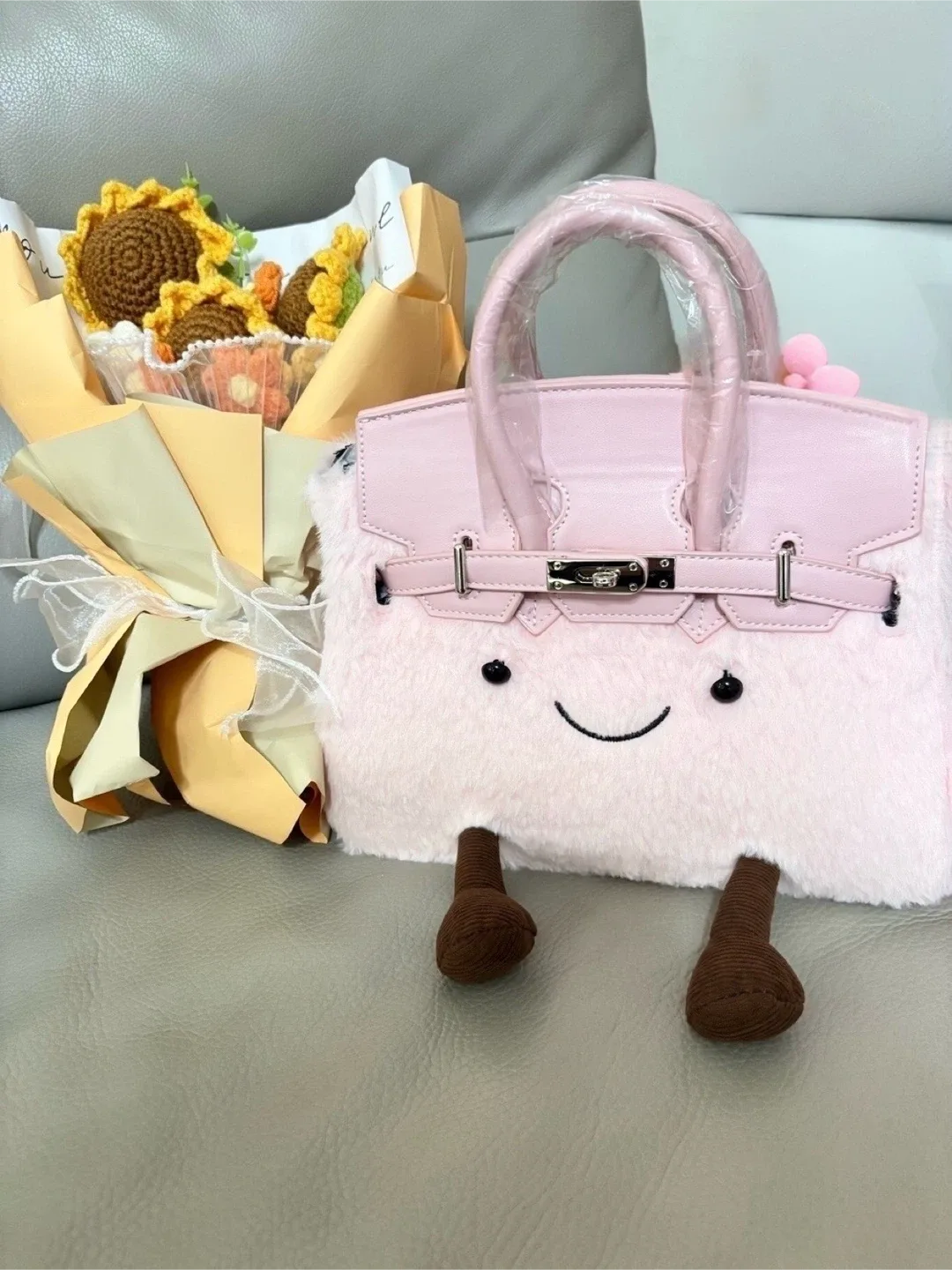 Pink Fuzzy Jellycat Birkin-Style Plush Hang Bag