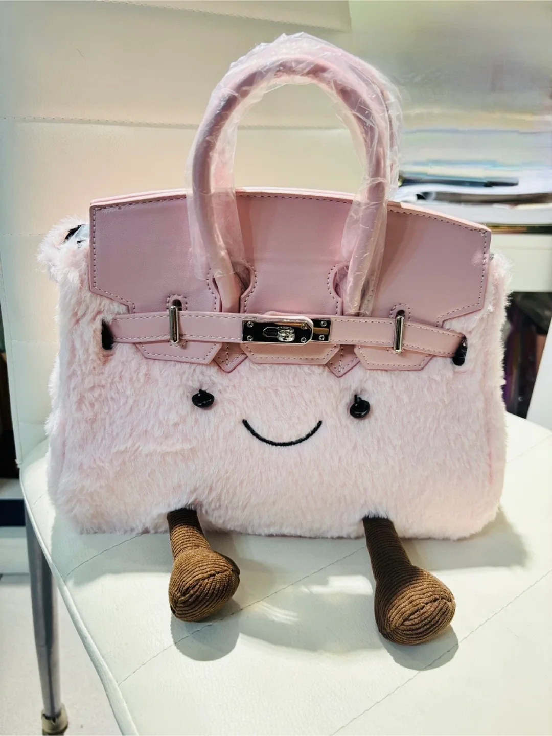 Pink Fuzzy Jellycat Birkin-Style Plush Hang Bag image indicator(2)