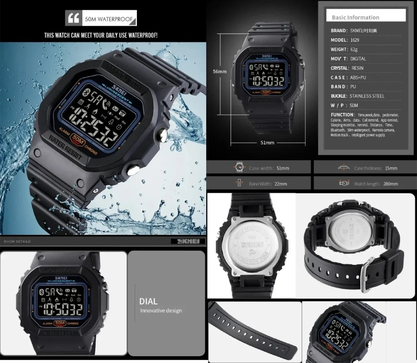 SKMEI-1629 Bluetooth Smart Watch/Fitness Tracker (NEW) image indicator(8)