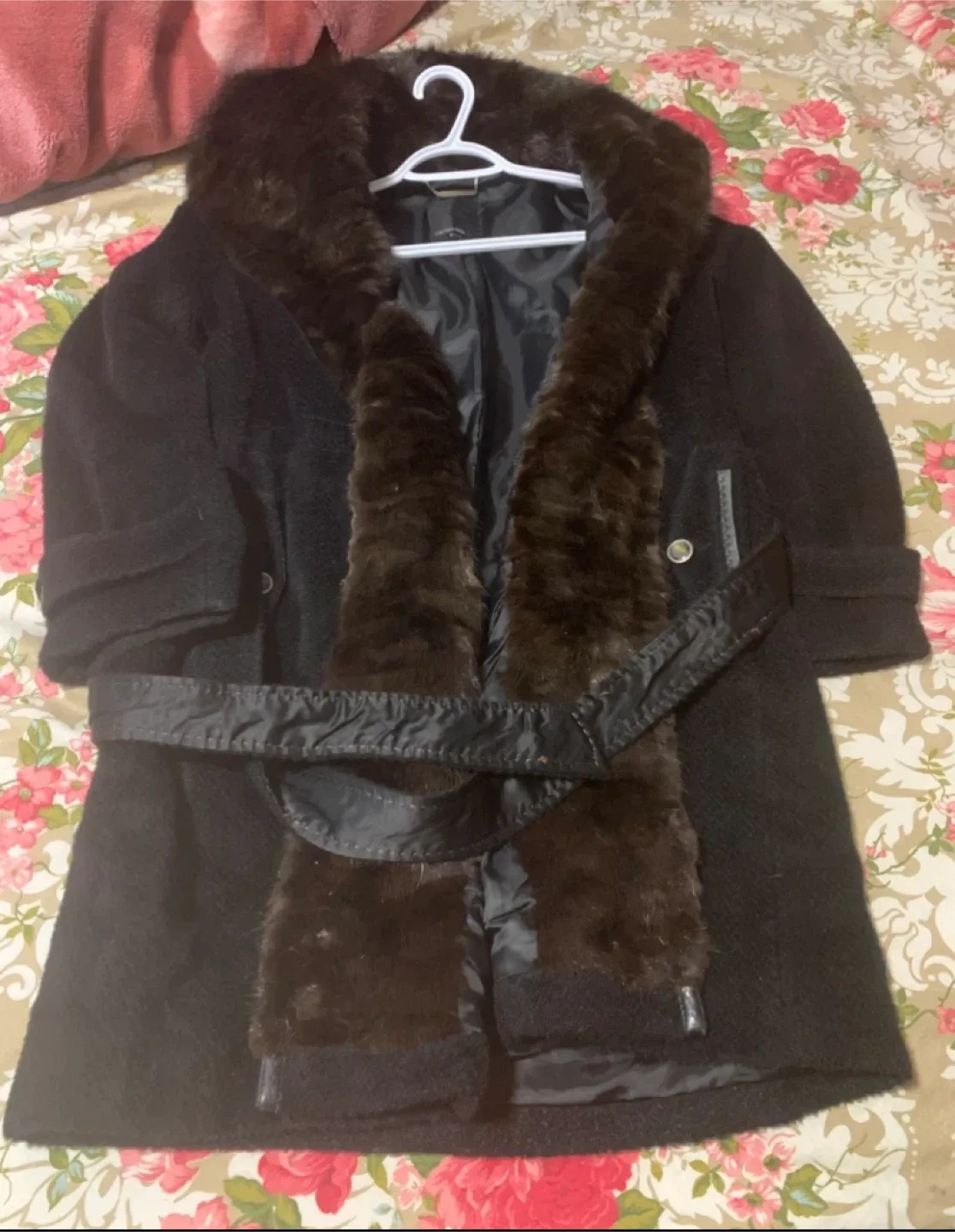 Black Coat with Faux Fur Collar