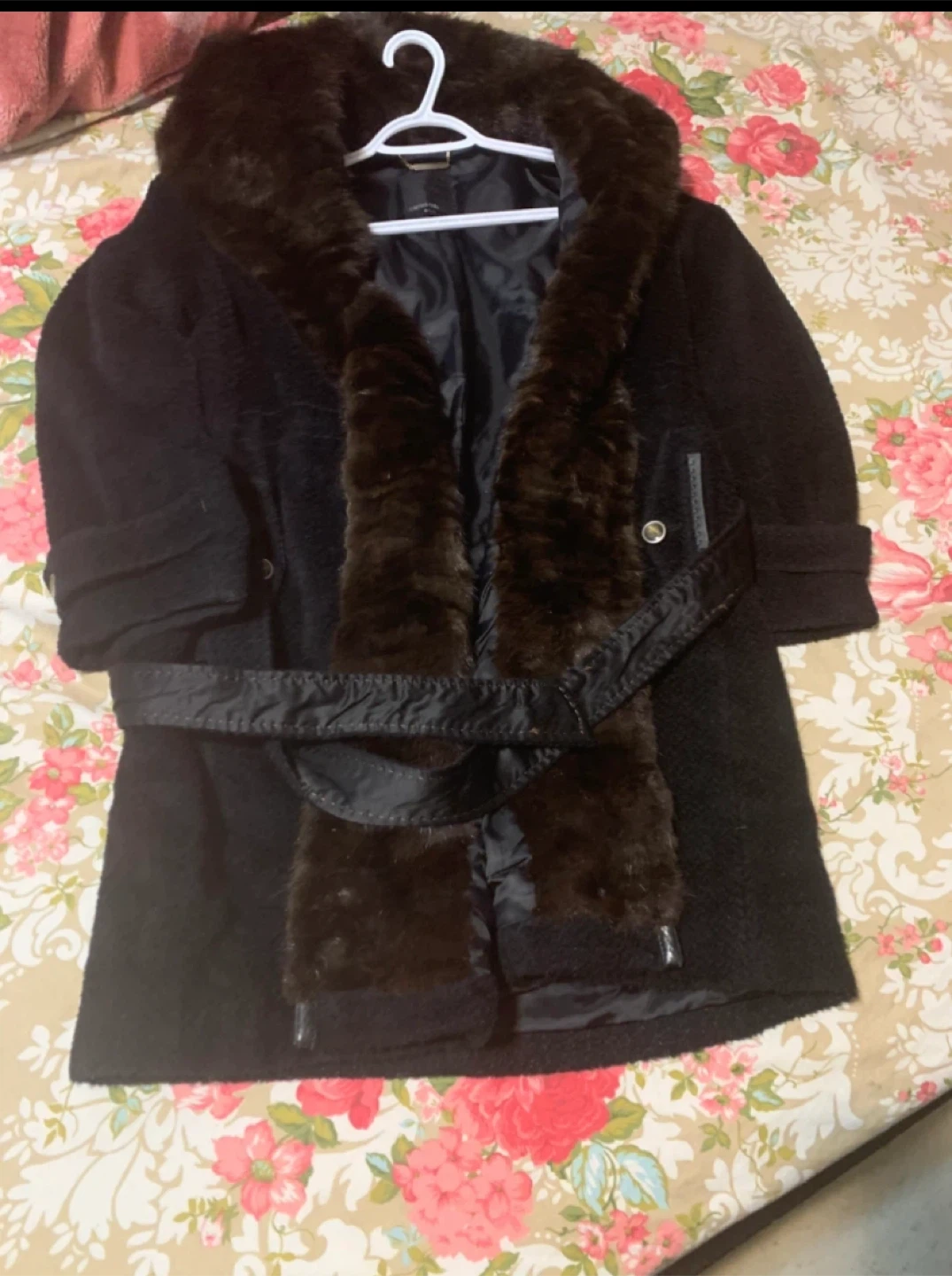 Black Coat with Faux Fur Collar - photo 2