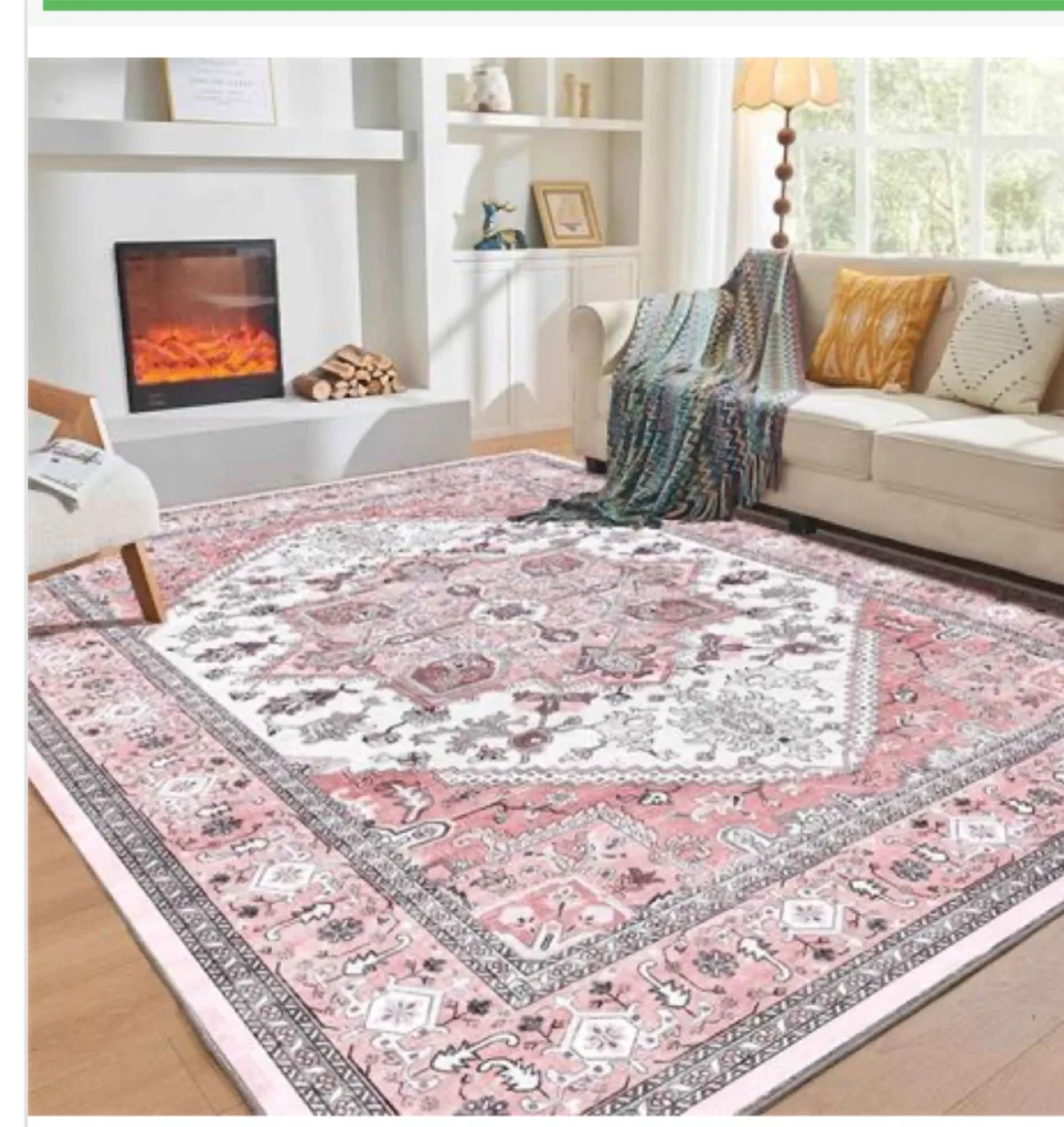 Pink & White Patterned Area Rug