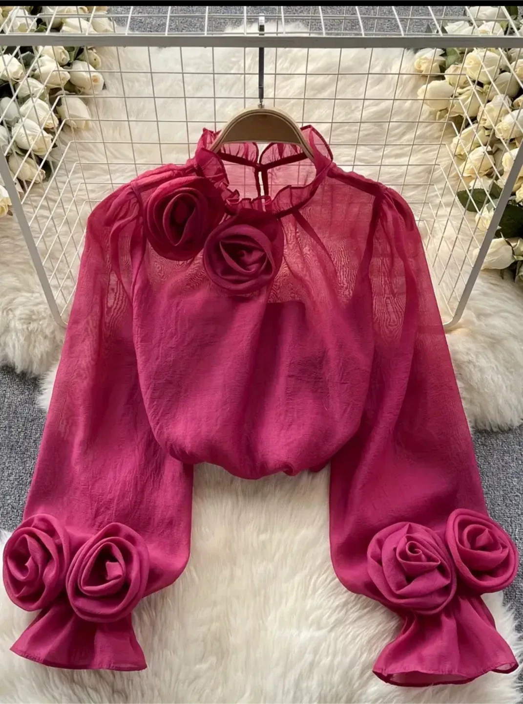 Pink Floral Ruffle Blouse L size