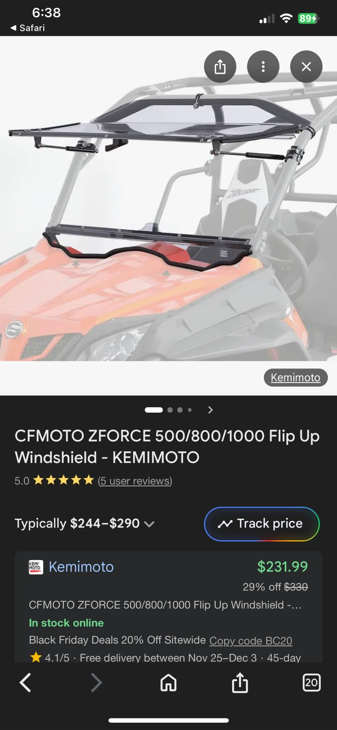 New KEMIMOTO CFMOTO ZFORCE Flip Up Windshield - photo 3