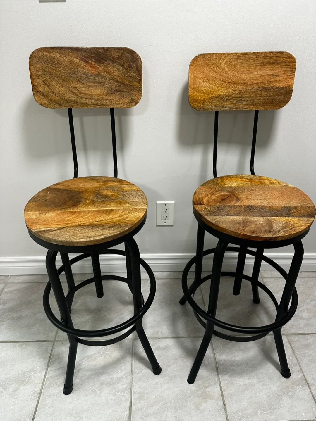 Set of 2 Wood & Metal Bar Stools