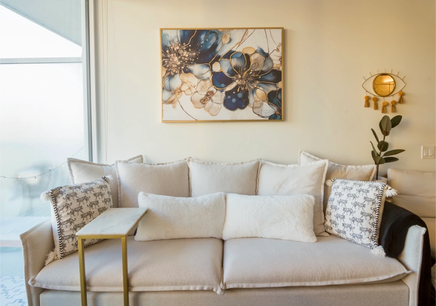 Abstract Blue Floral Canvas Art – Gold Frame - photo 2