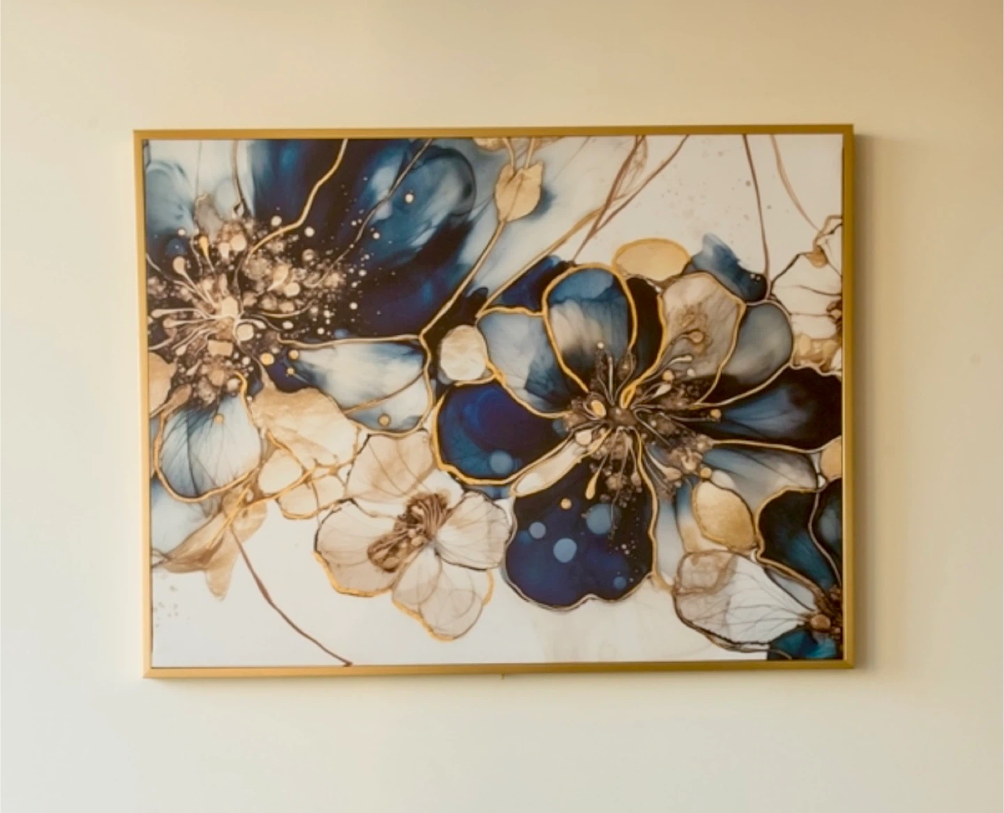 Abstract Blue Floral Canvas Art – Gold Frame