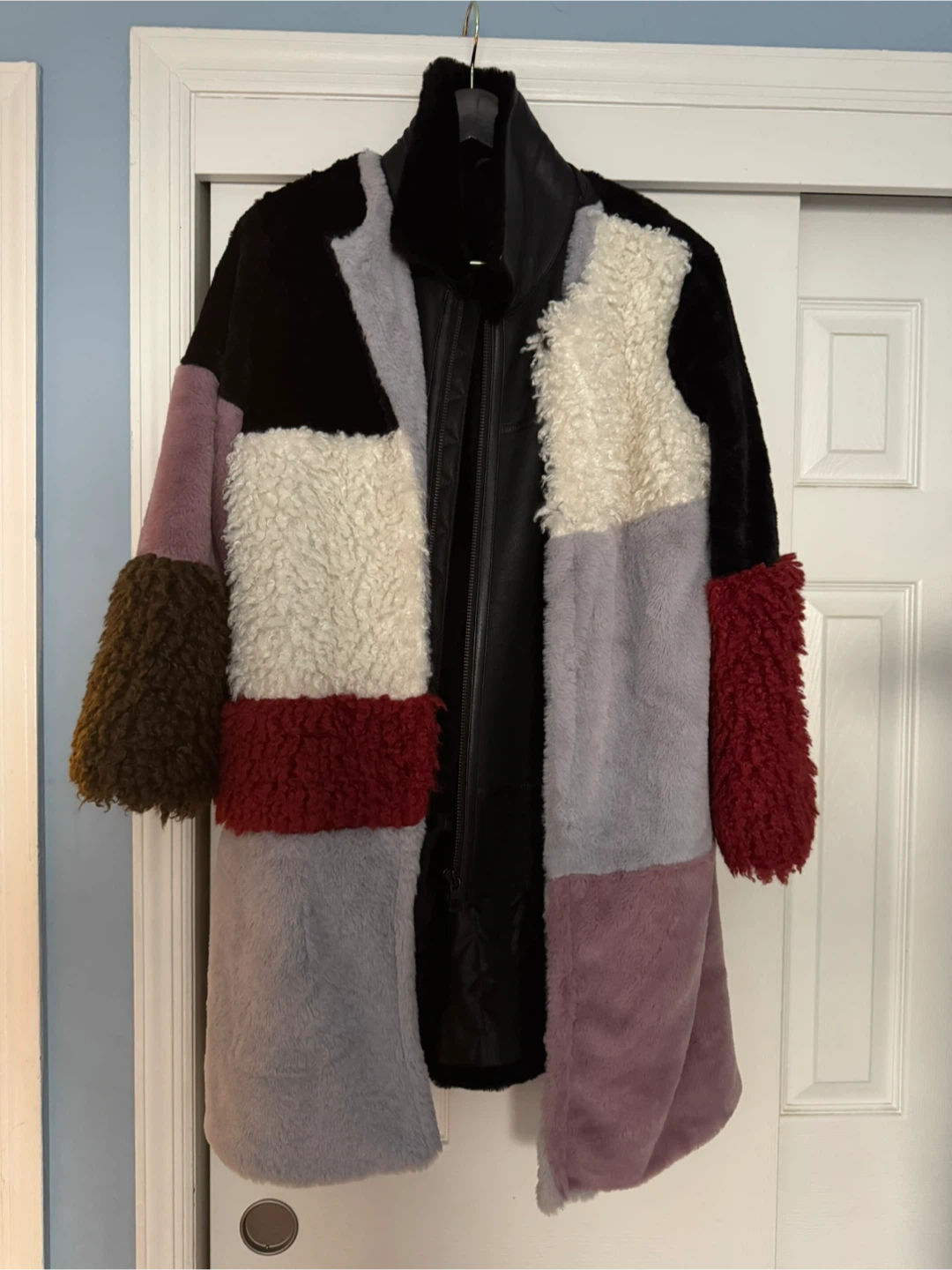 Colorful Patchwork Faux Fur Coat
