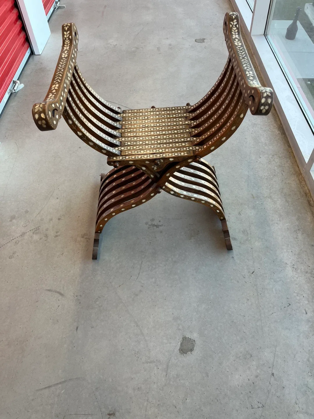 Antique Mother Of Pearl Inlaid  Foldable Syrian Throne chair