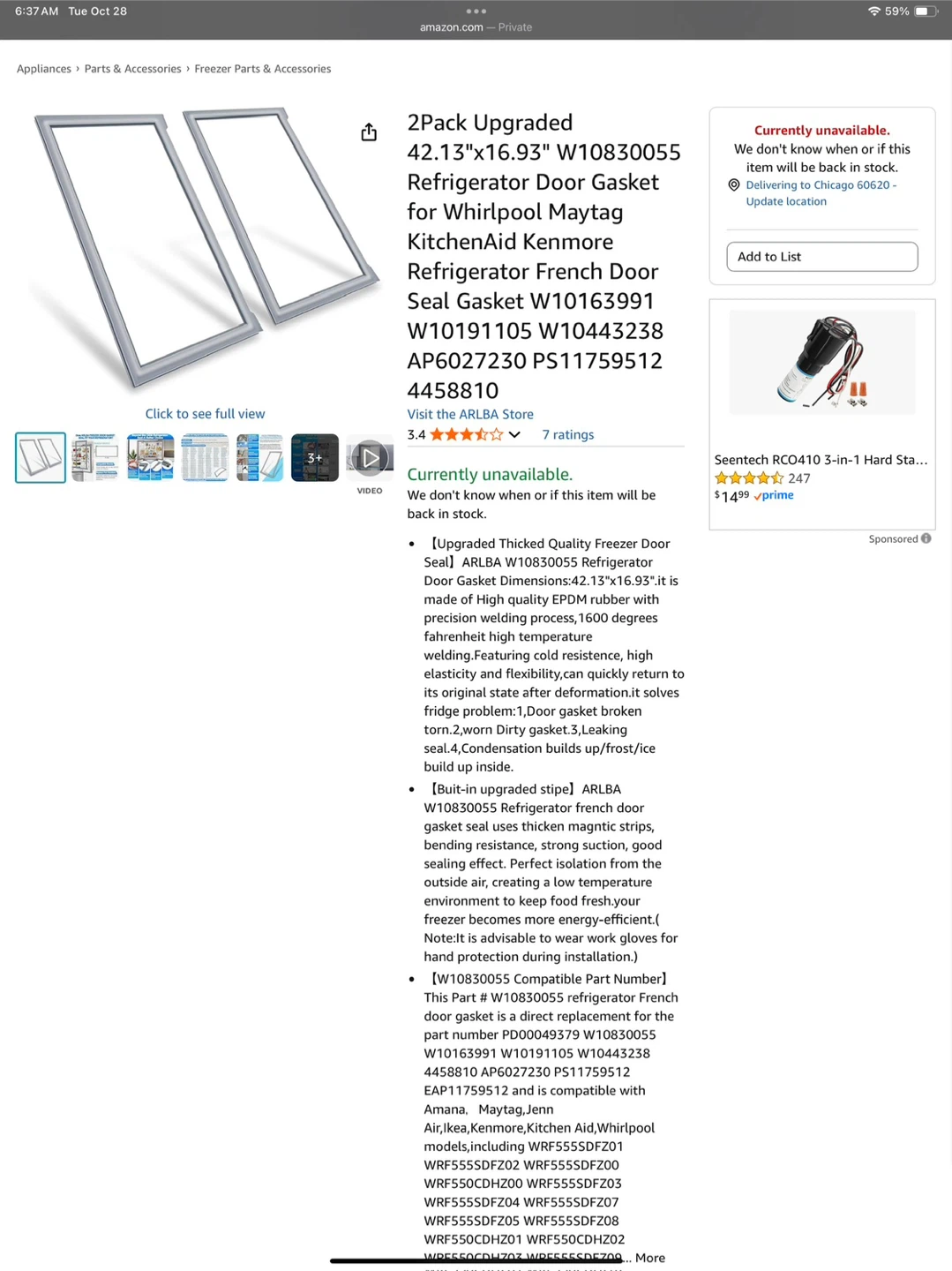 2-Pack Refrigerator Door Gasket for Whirlpool Maytag - photo 2