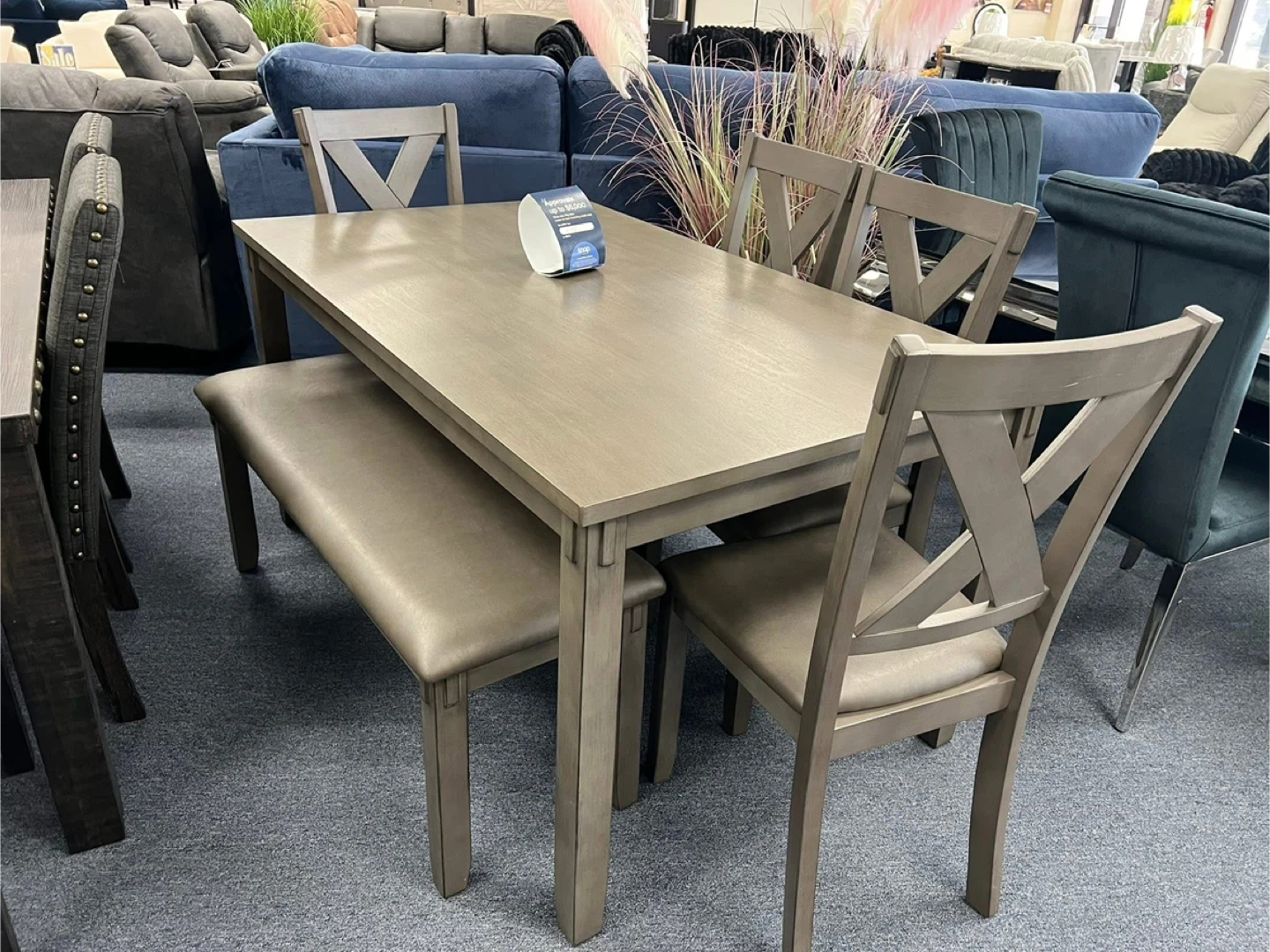 Dining Table Set with Bench & 4 Chairs - Gray