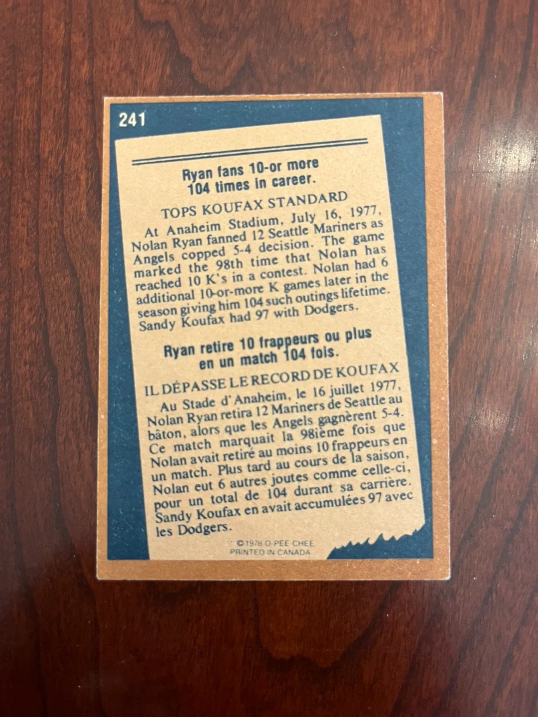 1978 O-Pee-Chee #241 Nolan Ryan Record Breaker Angels image indicator(2)