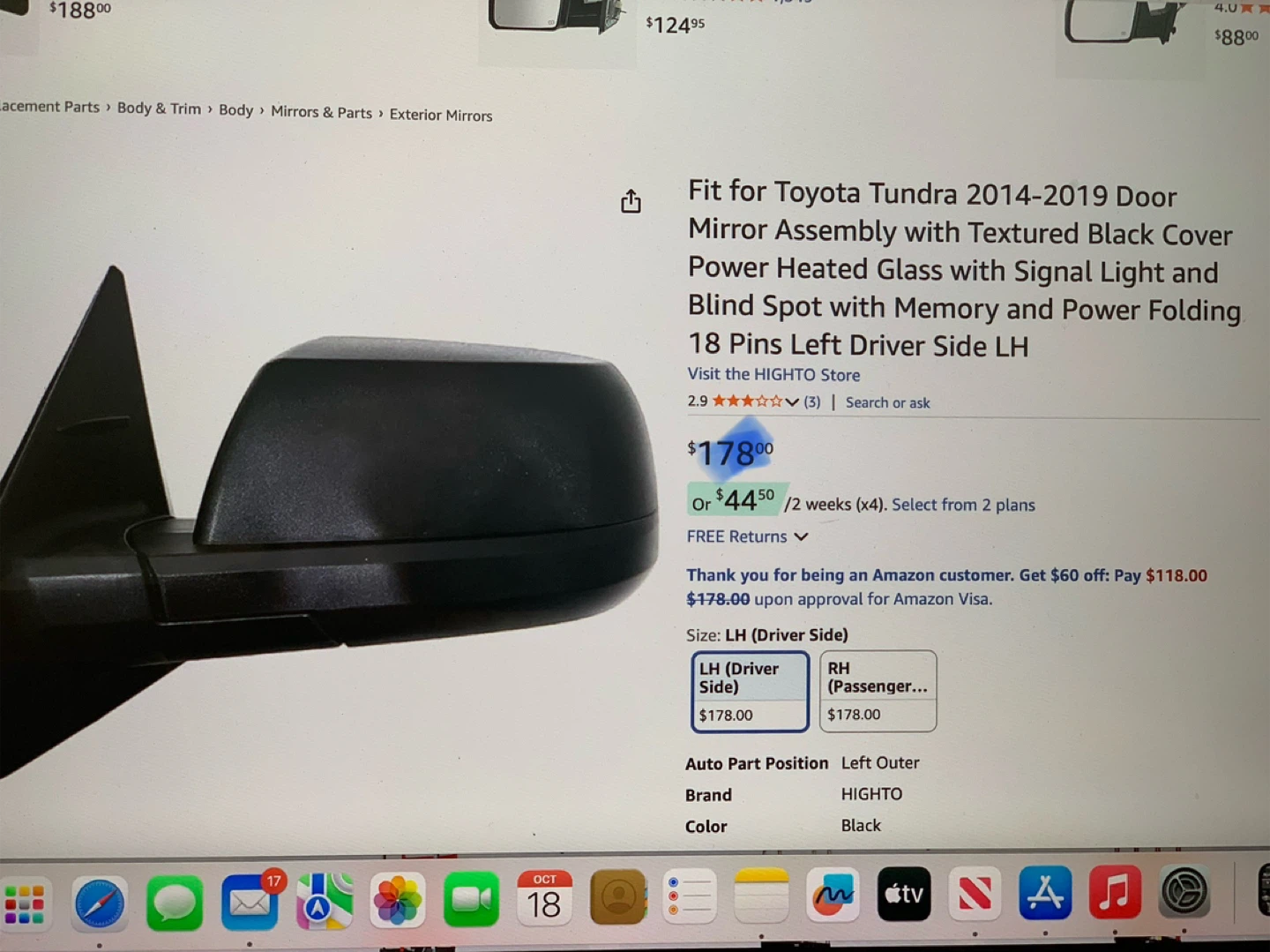New Toyota Tundra 2014-2019 Left Driver Side Mirror