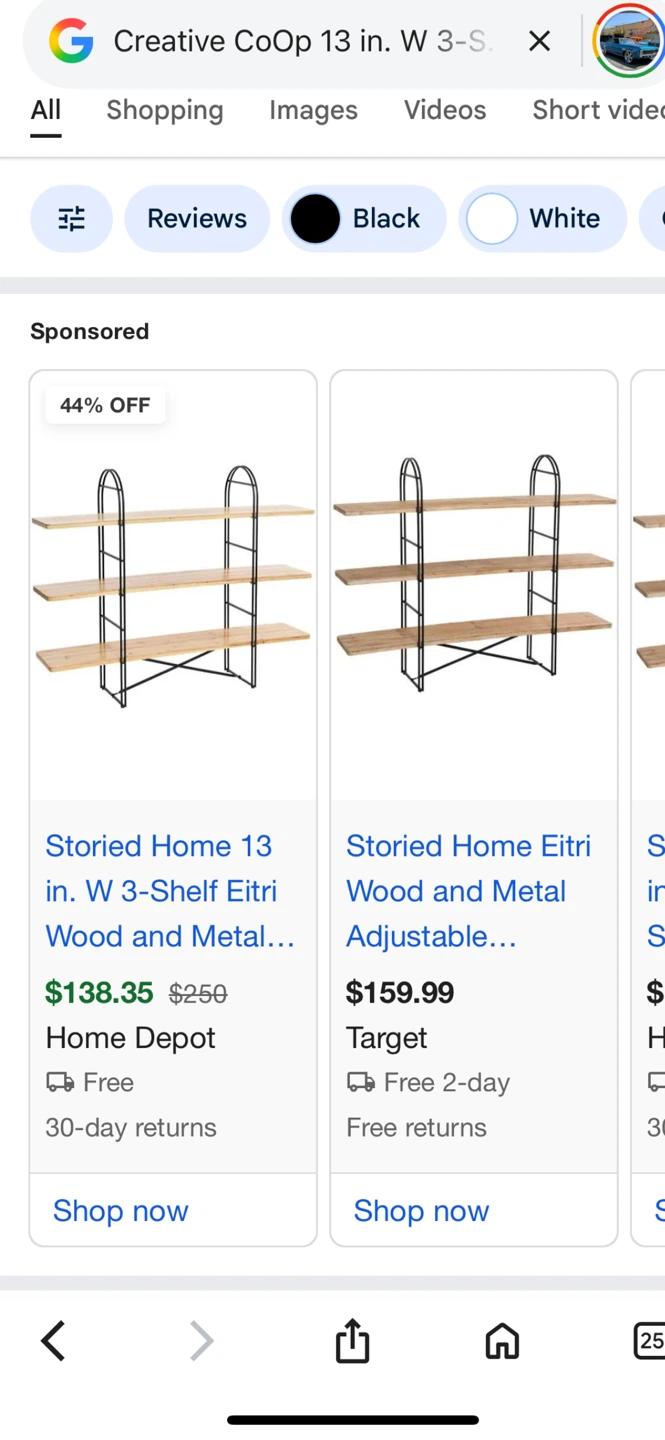 Creative Co-Op Storied Home 3-Shelf Wood/Metal