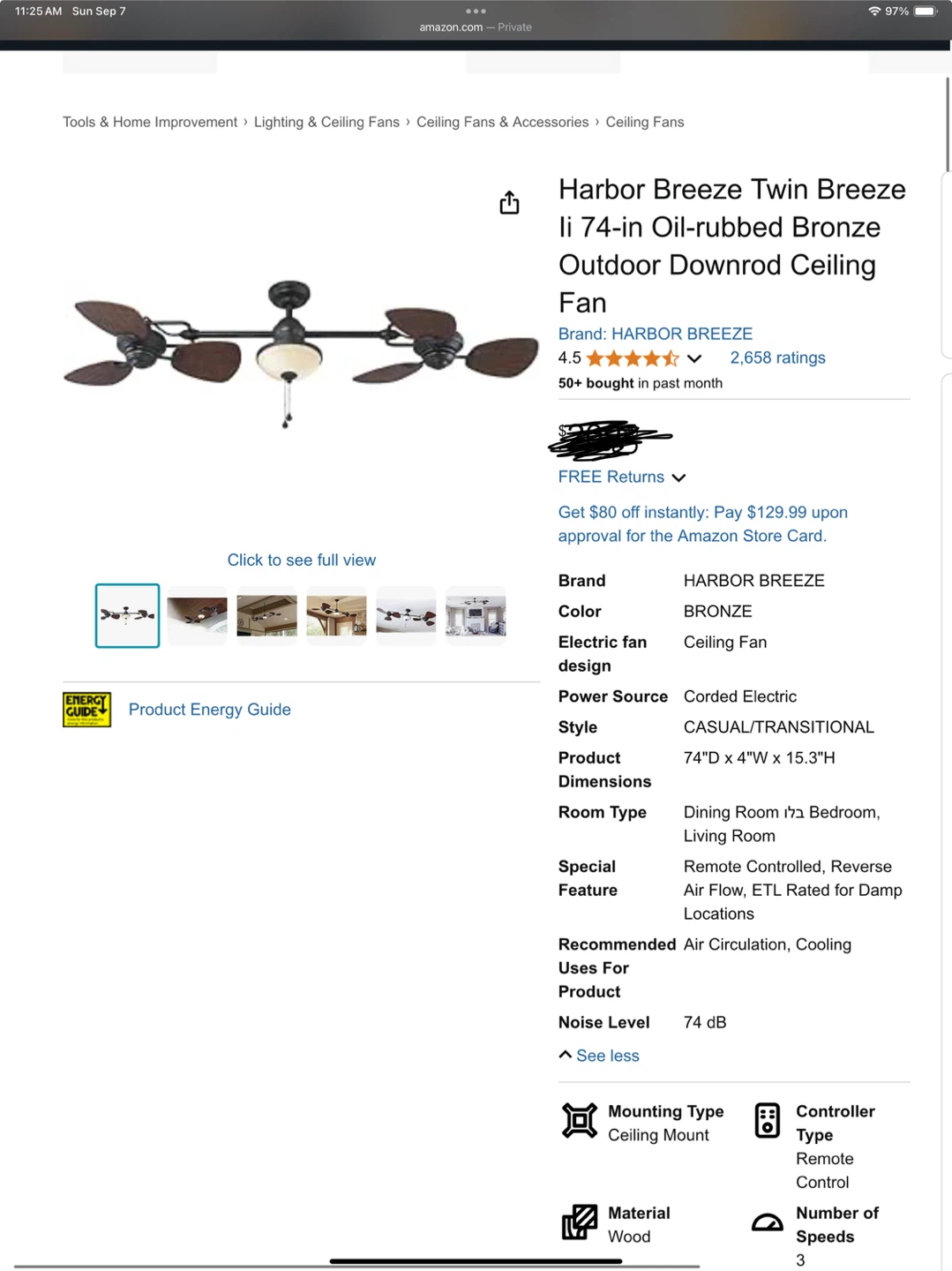 Harbor Breeze Twin Breeze 74-in Ceiling Fan - photo 2