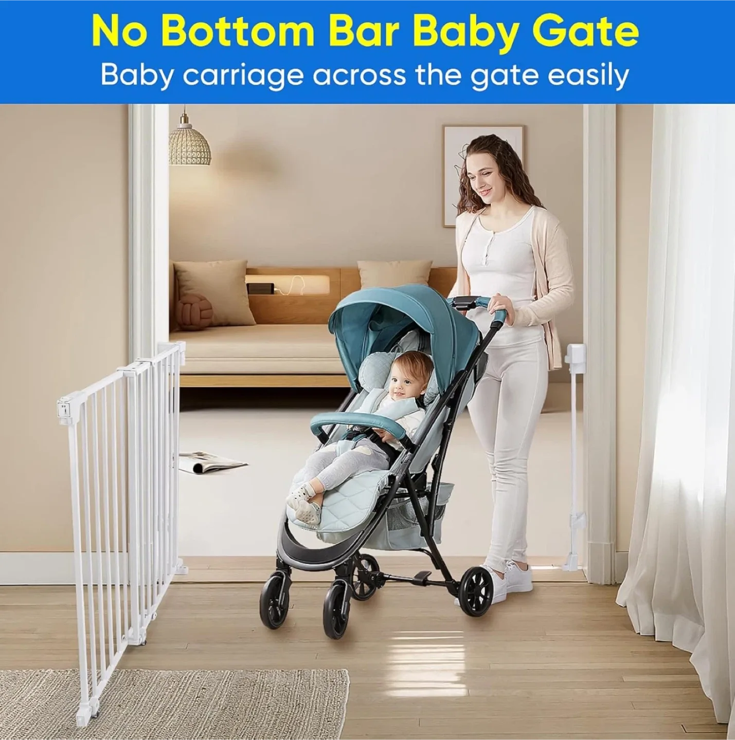Mypin Upgraded 29-43" No Bottom Bar Baby Gate - Brand new image indicator(3)