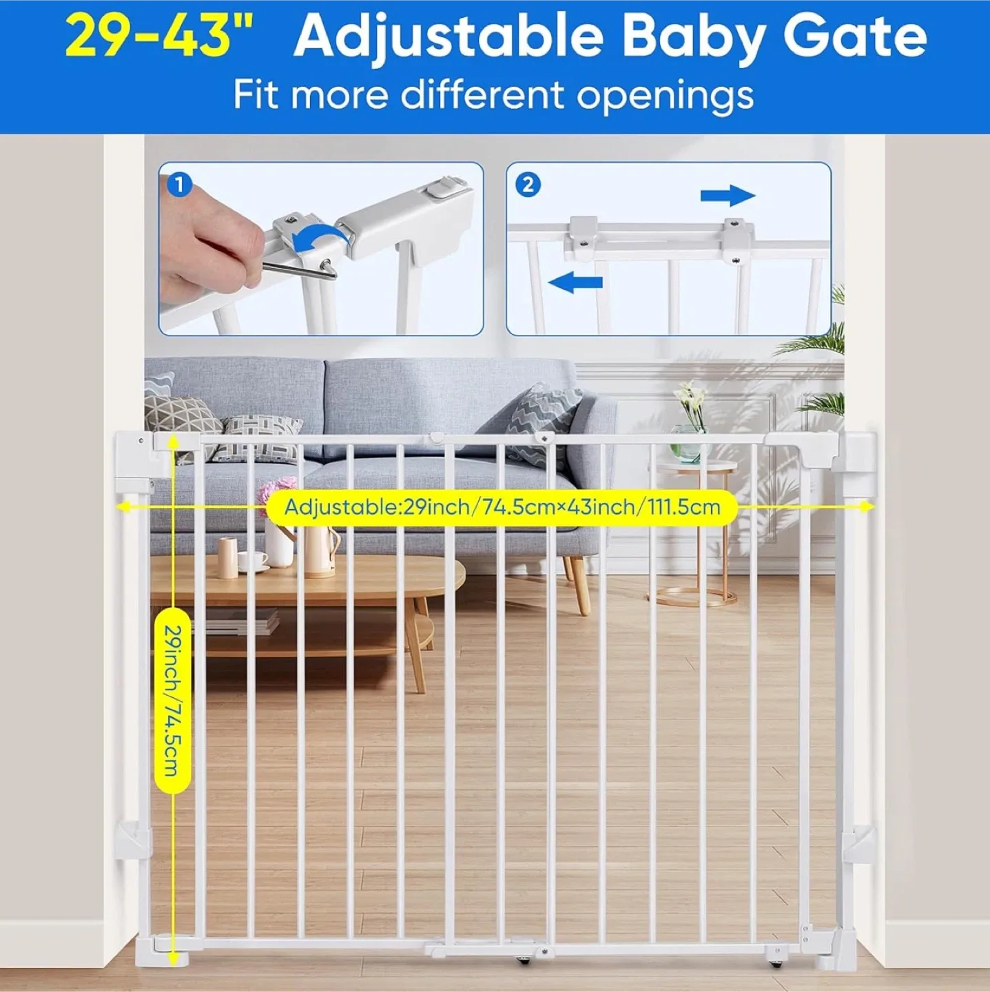 Mypin Upgraded 29-43" No Bottom Bar Baby Gate - Brand new image indicator(2)