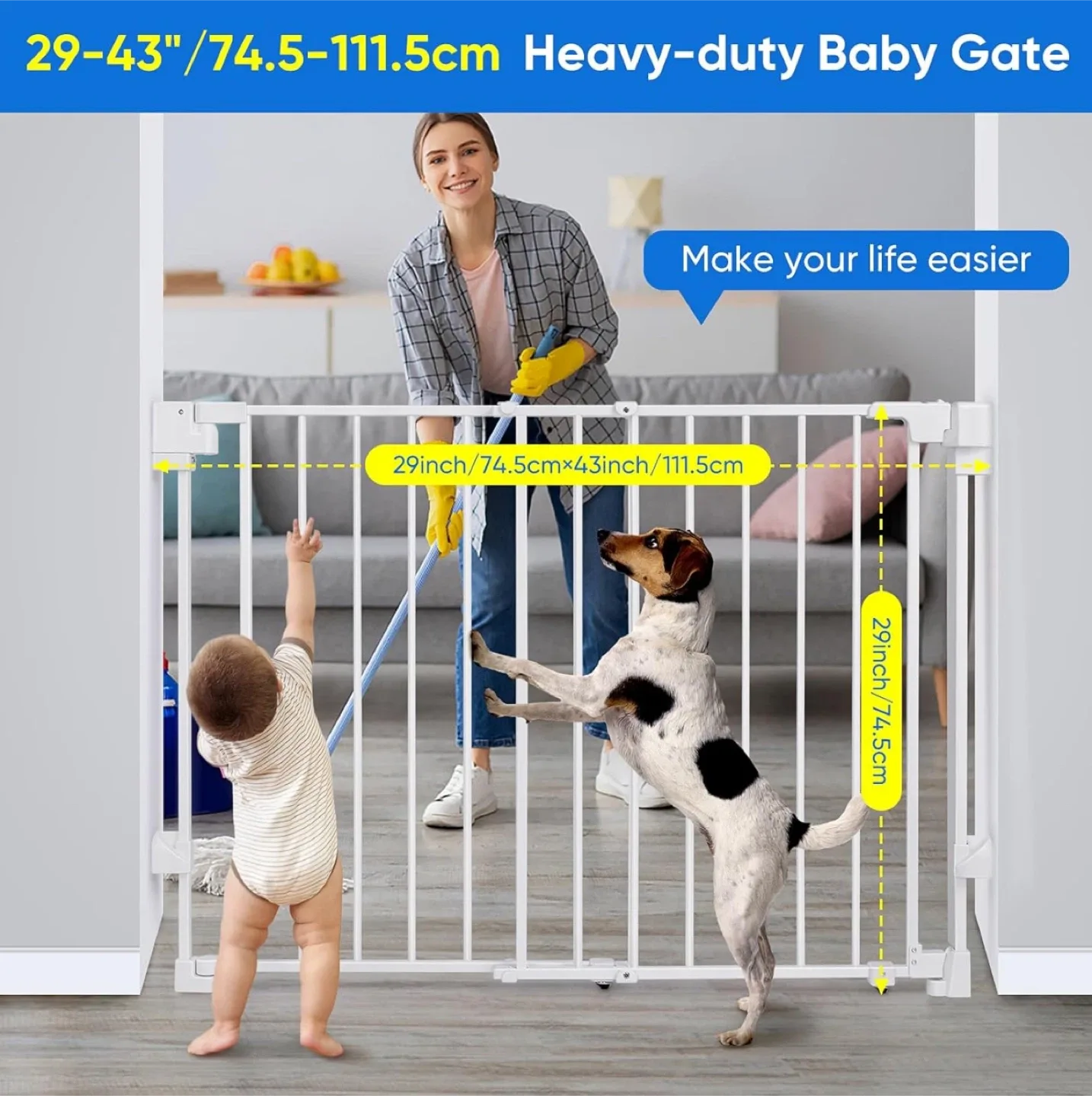 Mypin Upgraded 29-43" No Bottom Bar Baby Gate - Brand new image indicator(4)