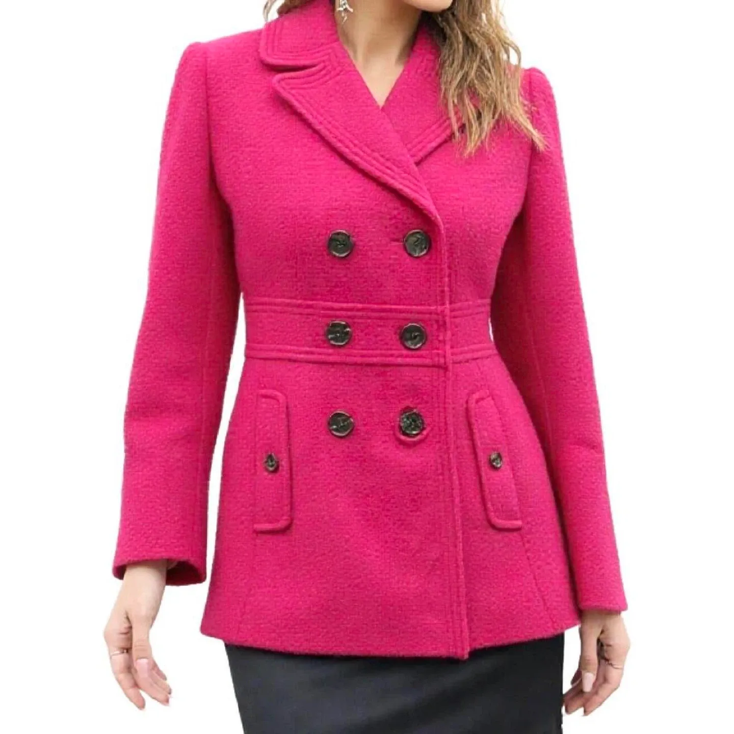 Wool Blend Hot Pink Pea Coat Size XS