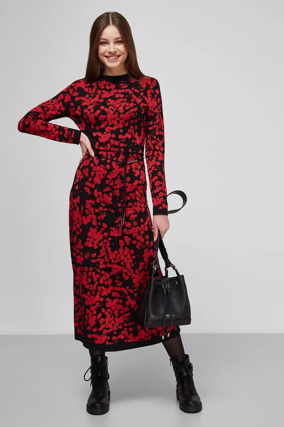 Hugo Boss Red & Black Knit Dress