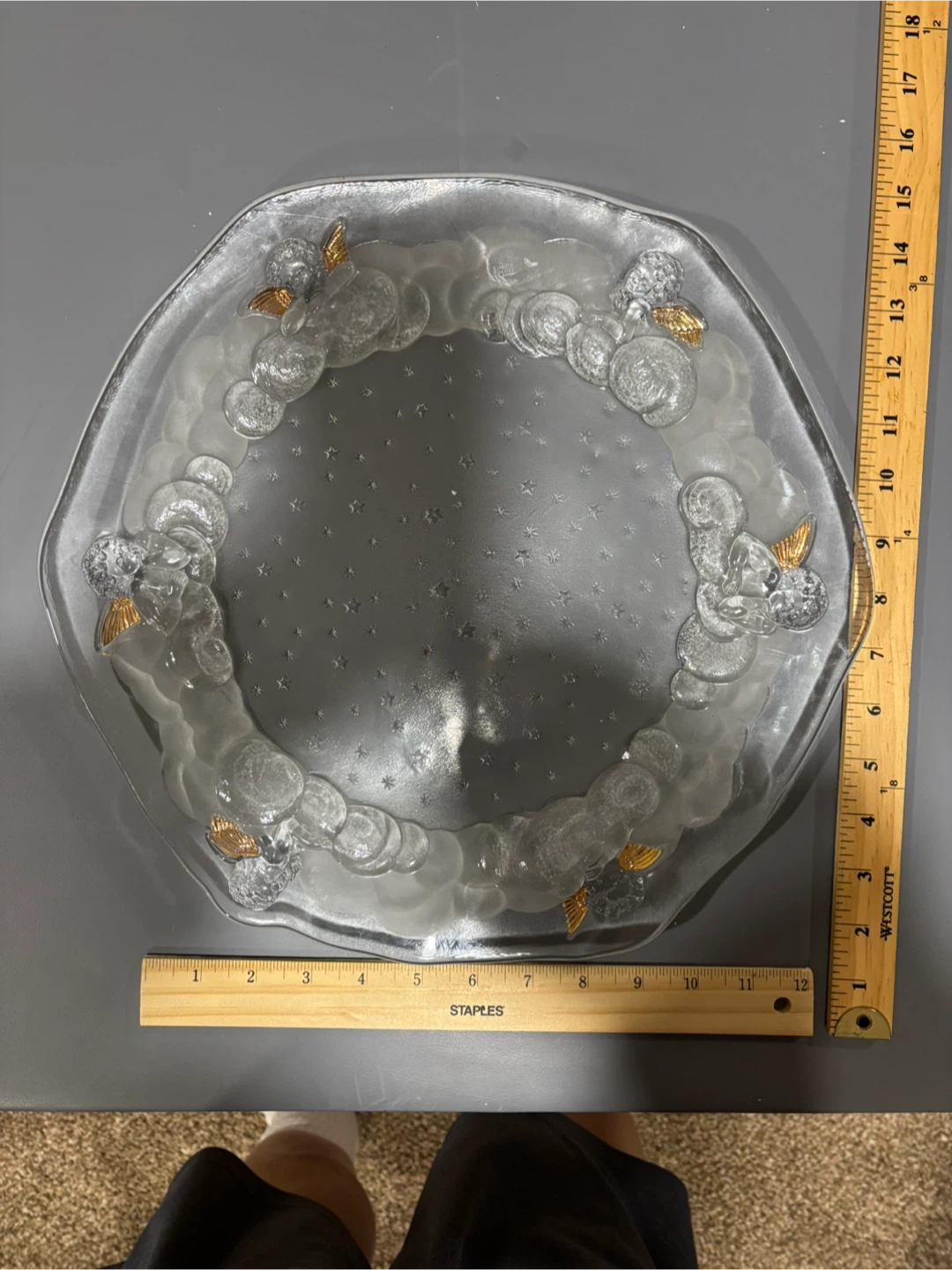 Vintage Glass Serving Platter with Angel Design