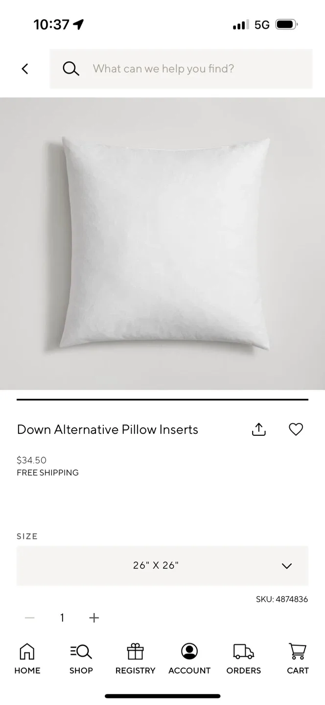 NWT Pottery Barn Down Alternative Pillow Insert - 26" x 26"