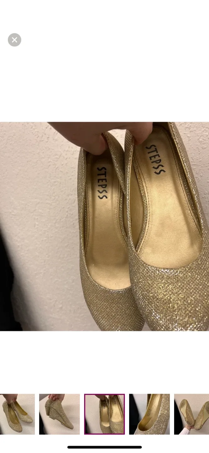 Steps Gold Glitter Wedge Shoes - Size 6 image indicator(3)