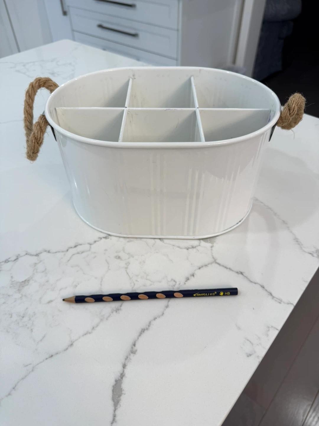 White Metal Oval Storage Container