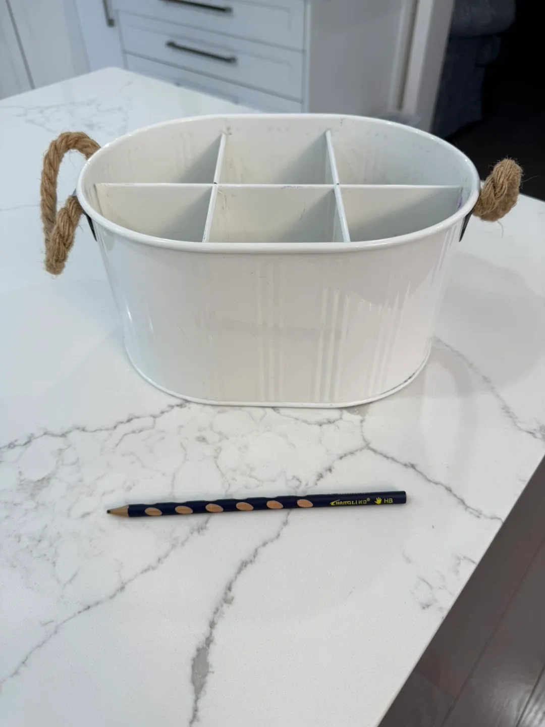 White Metal Oval Storage Container