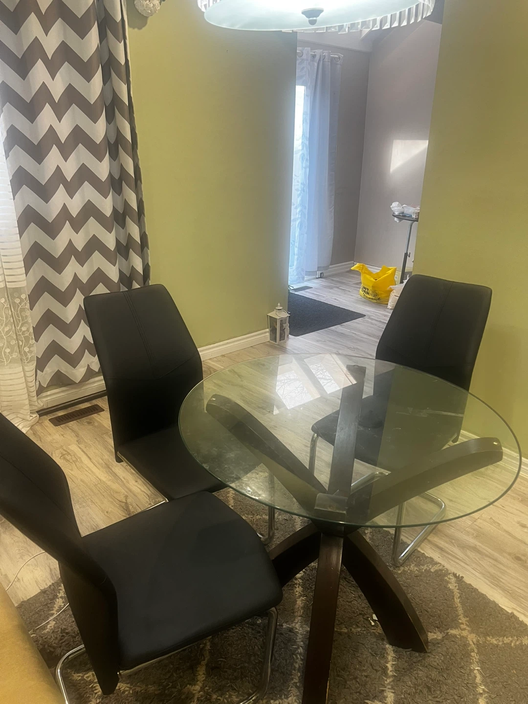 Glass Top Round Dining Table with 3 Chairs
