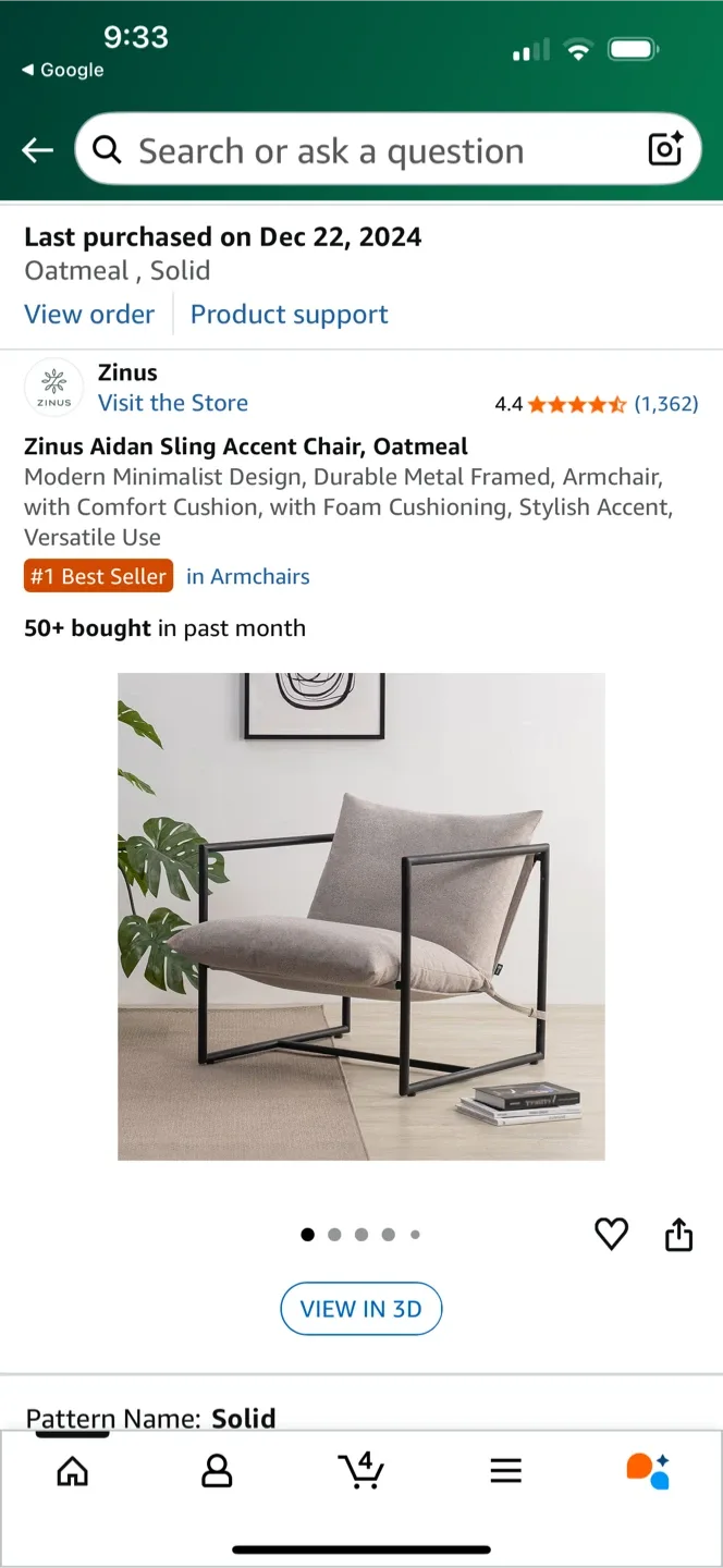 Zinus Aidan Sling Accent Chair - Oatmeal image indicator(3)