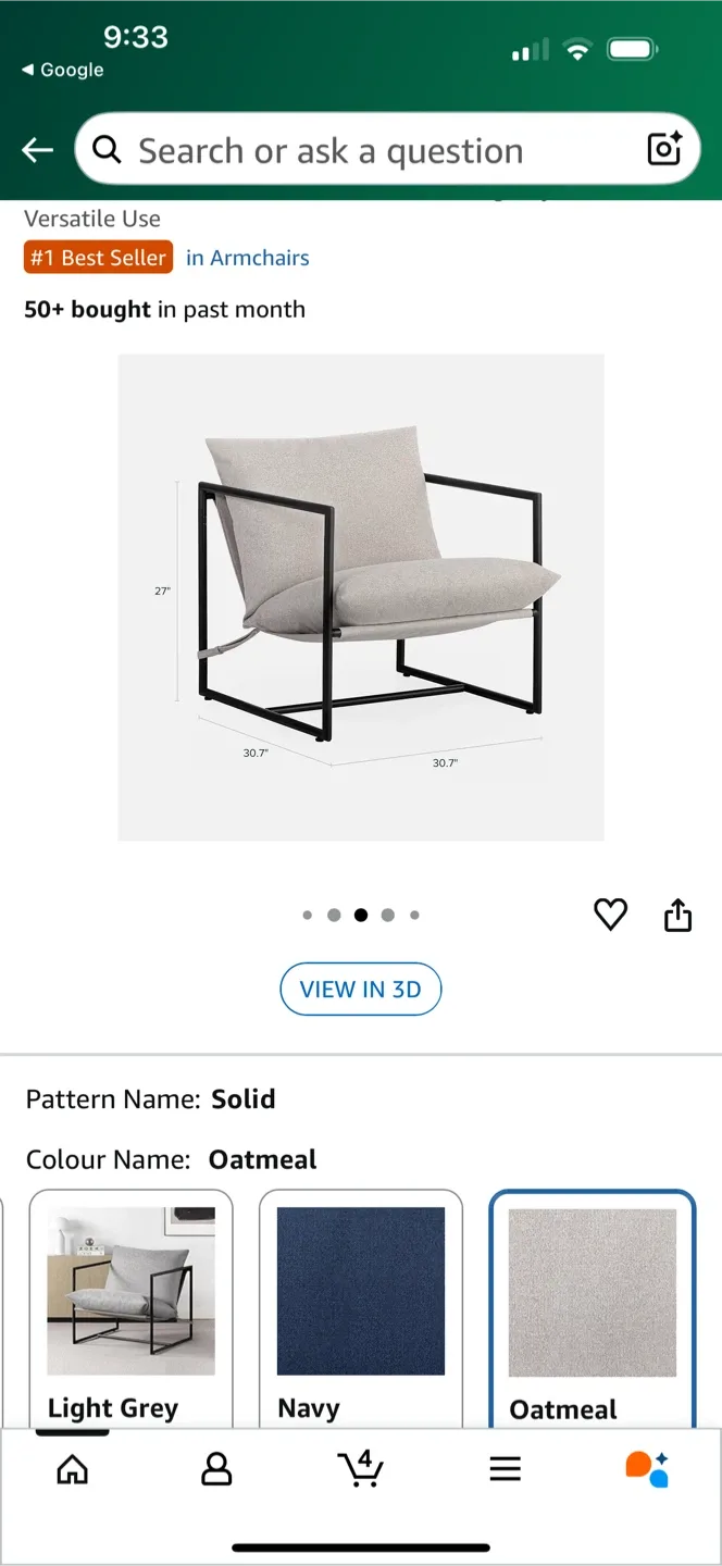 Zinus Aidan Sling Accent Chair - Oatmeal image indicator(5)