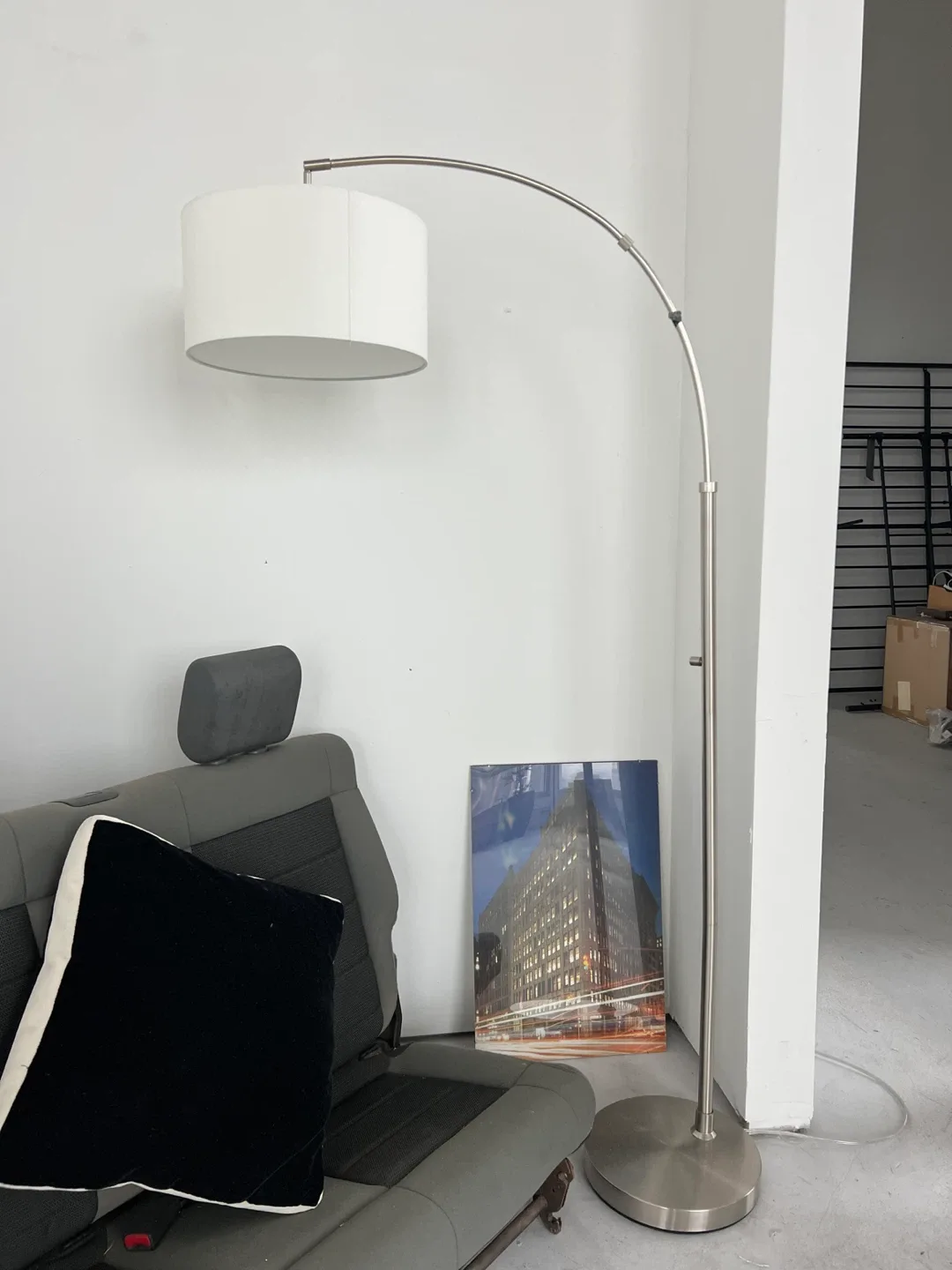 Arc Floor Lamp - Silver Finish, White Shade