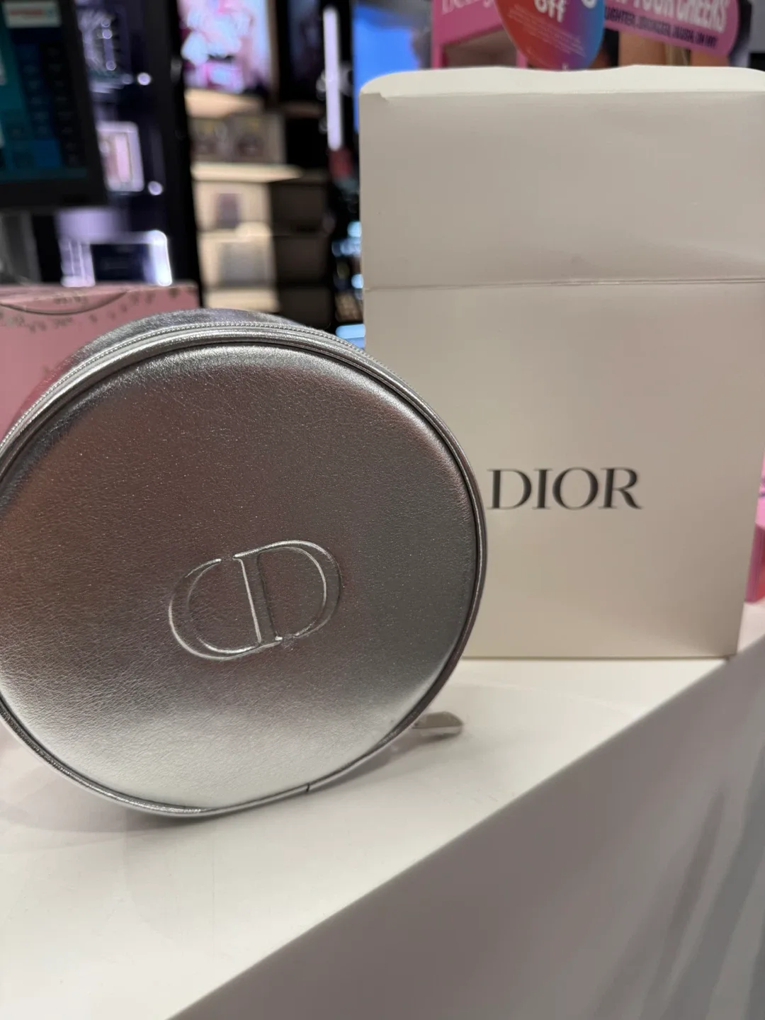 Dior Silver Makeup Bag with Box