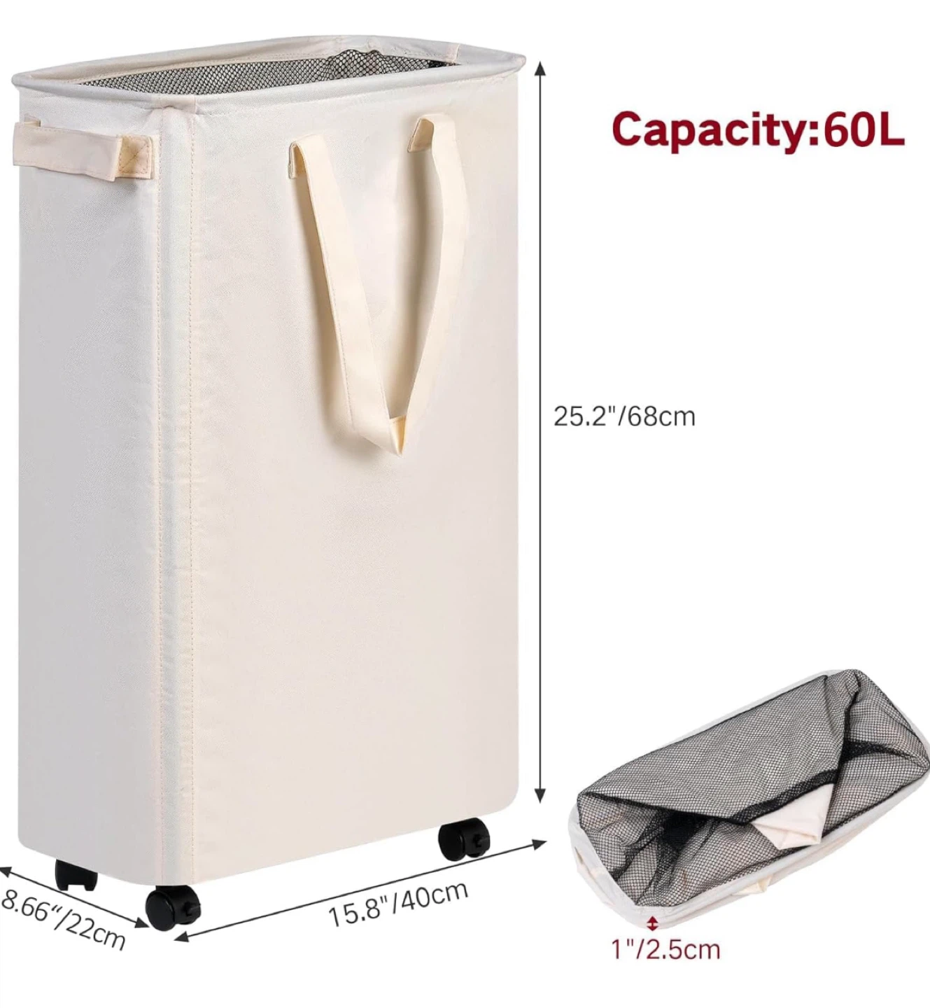 Rolling Laundry Basket - 60L Capacity - photo 2
