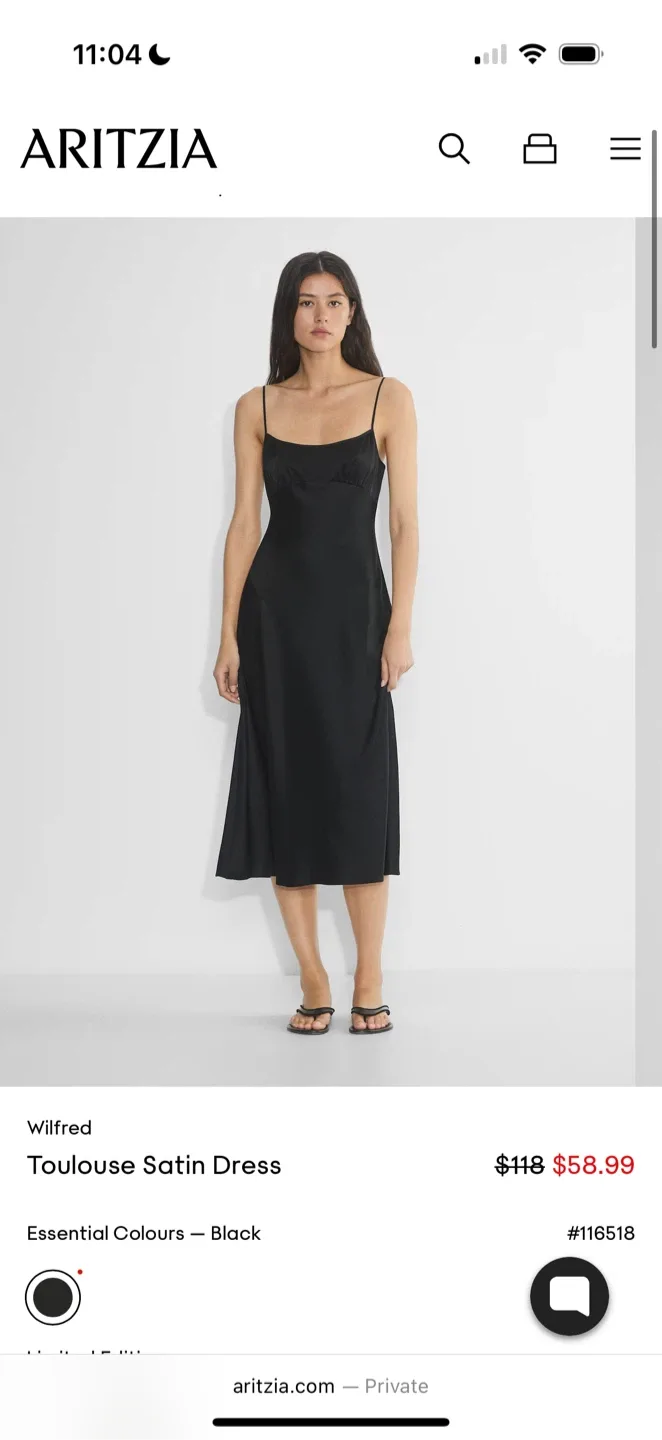 NWT - Wilfred Toulouse Satin Dress - Black, Size 2XS