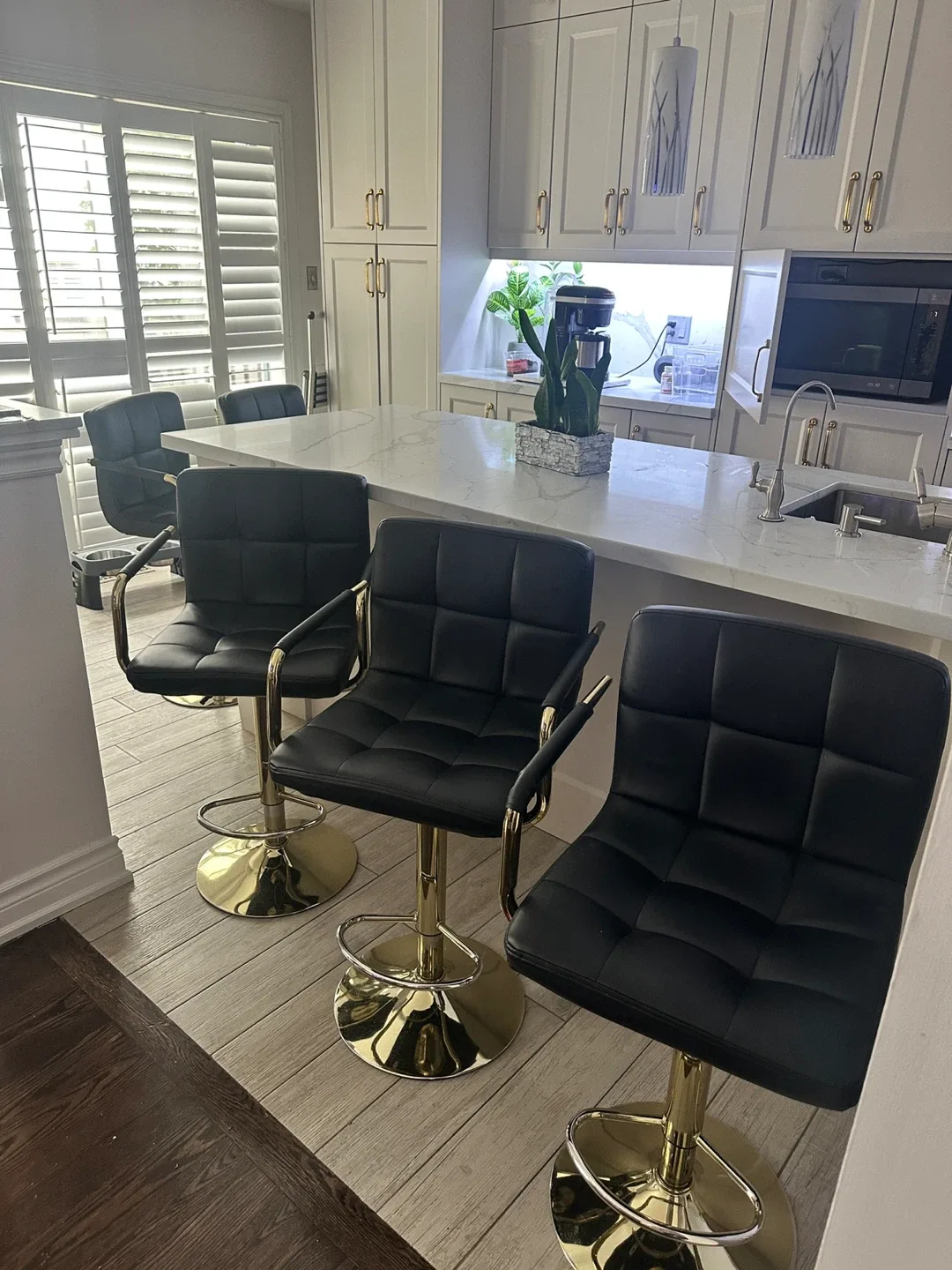 Set of 5 Black & Gold Swivel Bar Stools