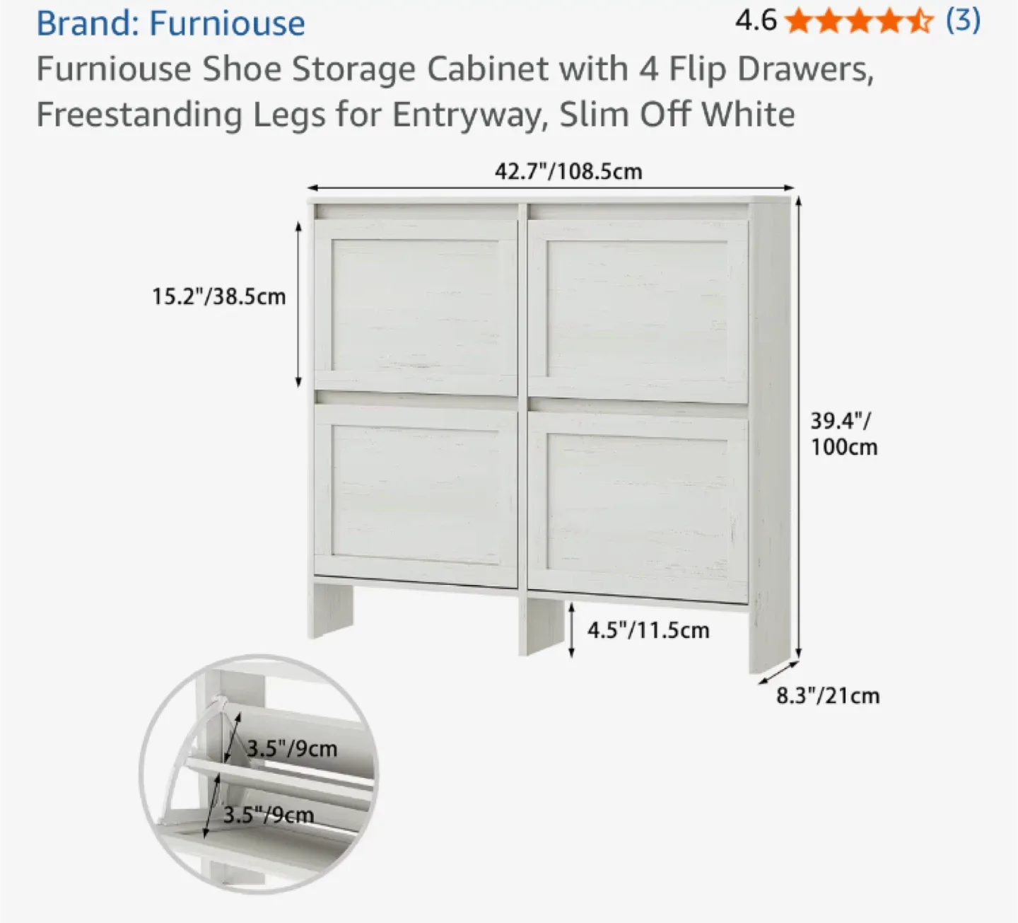 Furniouse Shoe Storage Cabinet - Slim Off White