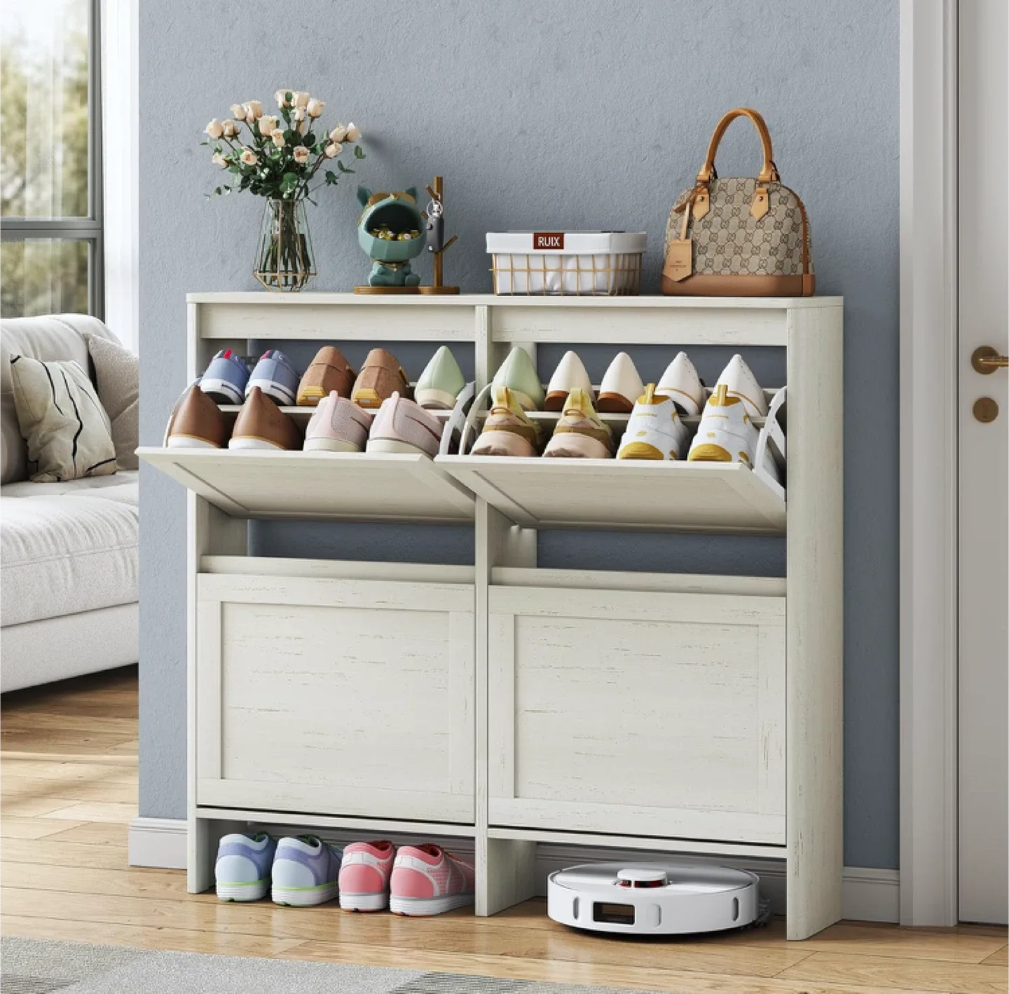 Furniouse Shoe Storage Cabinet - Slim Off White image indicator(2)