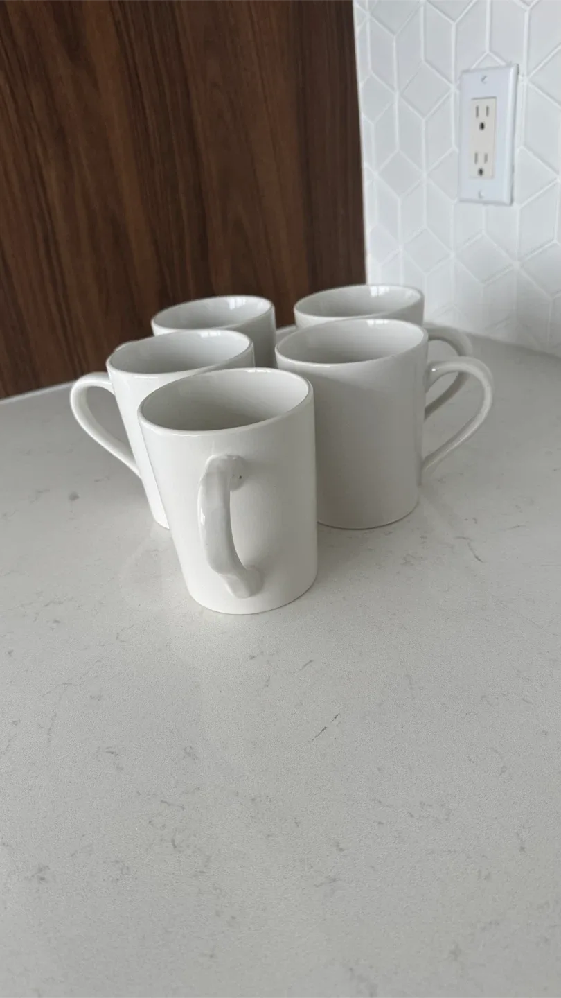 Set of 5 White Ceramic Mugs