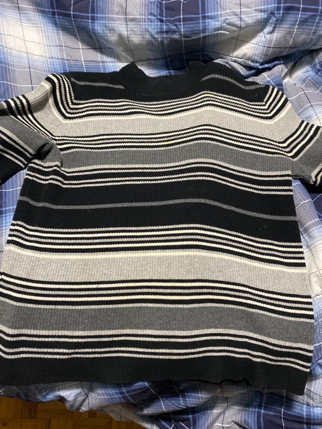 Striped Knit Sweater - Black & Grey