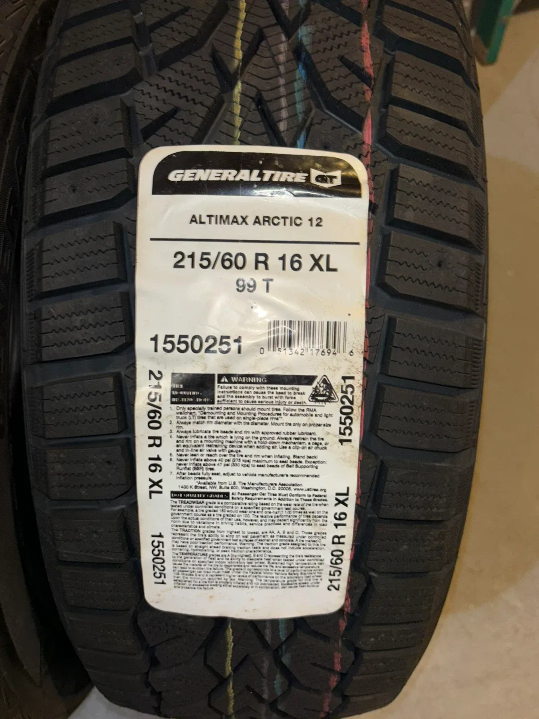 BRAND NEW- General Tire Altimax Arctic 12 215/60 R16 XL image indicator(2)