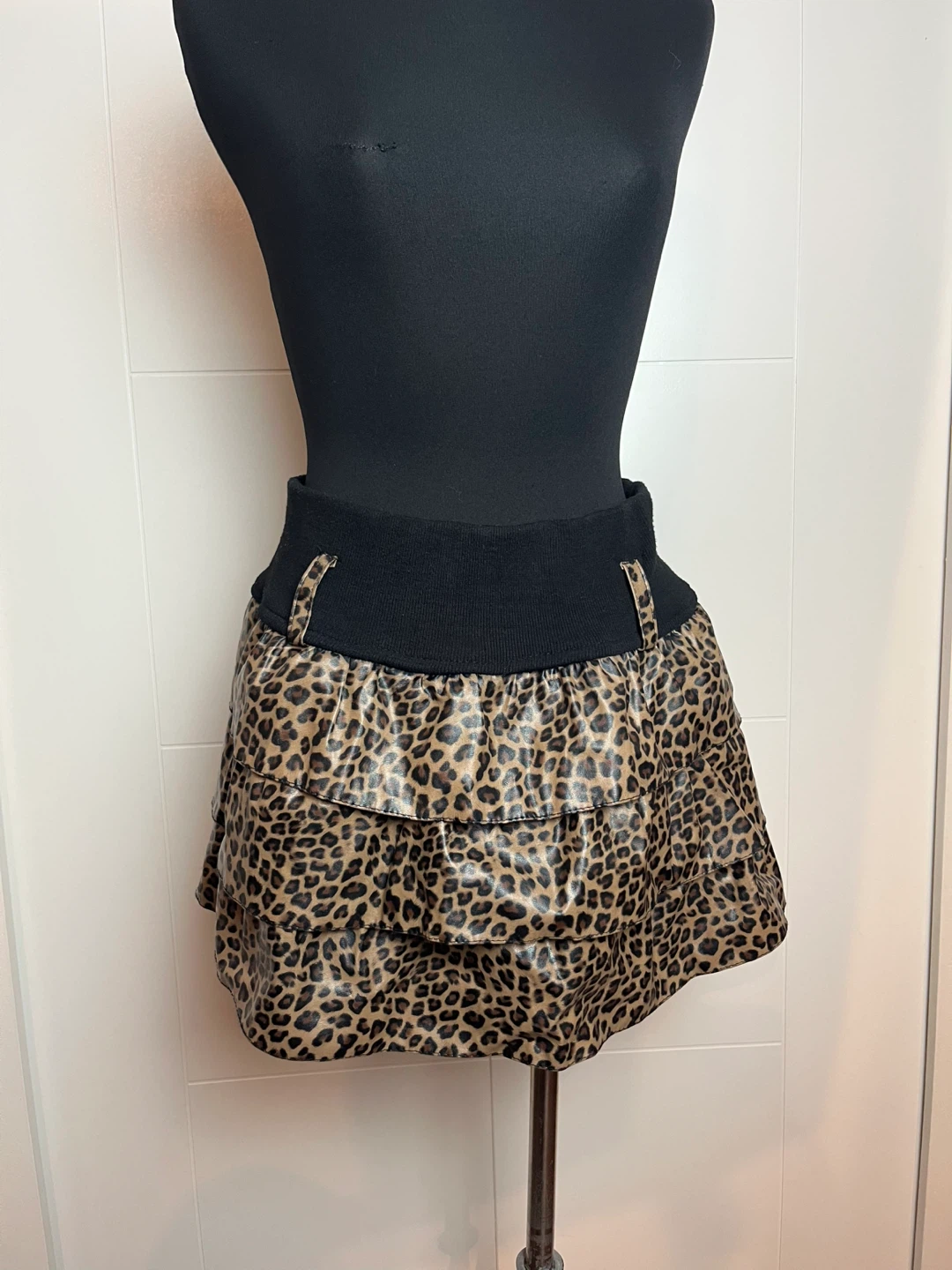 Leopard Print Ruffle Mini Skirt - Size S/M