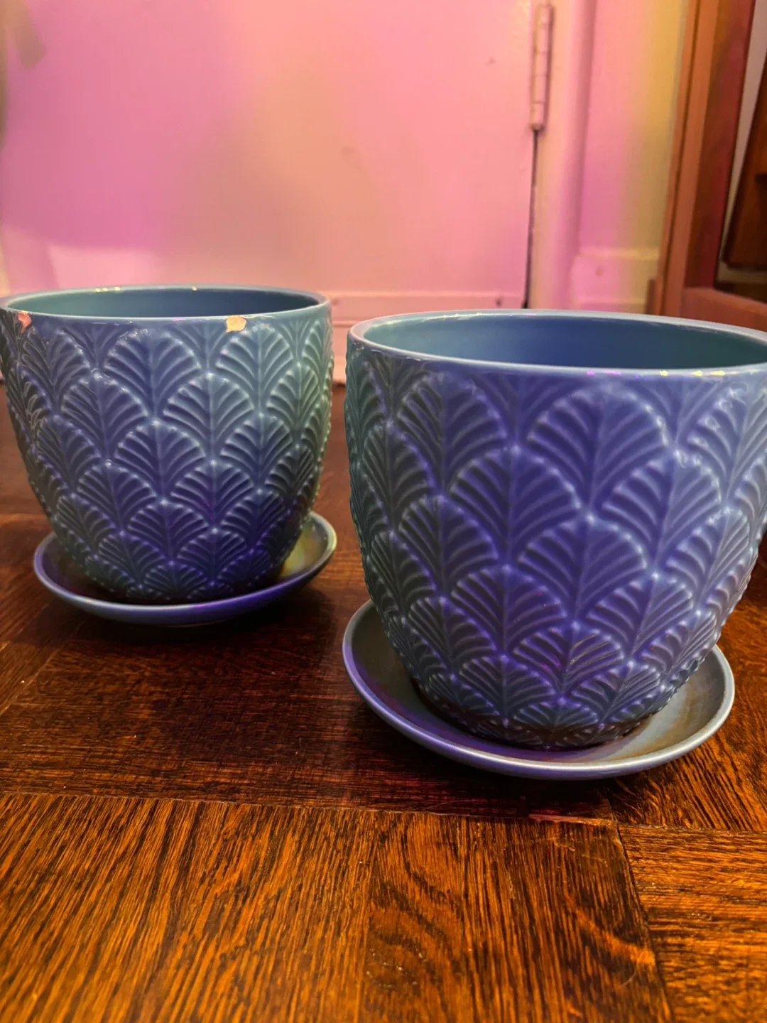 Blue Ceramic Plant Pots - Set of 2