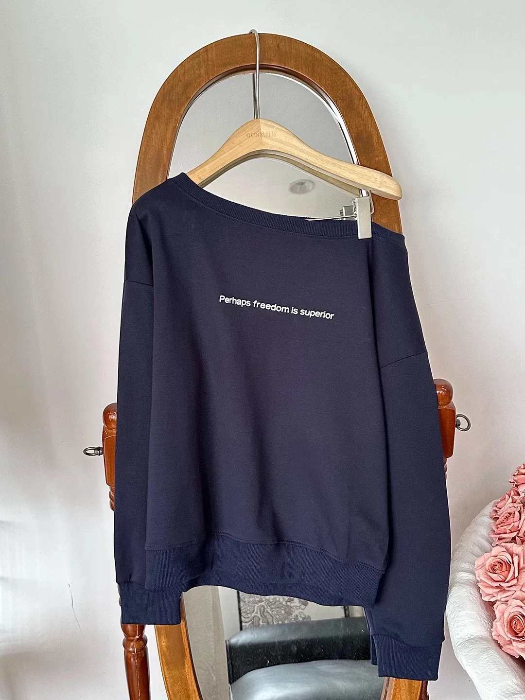 Navy Blue Off Shoulder Sweatshirt