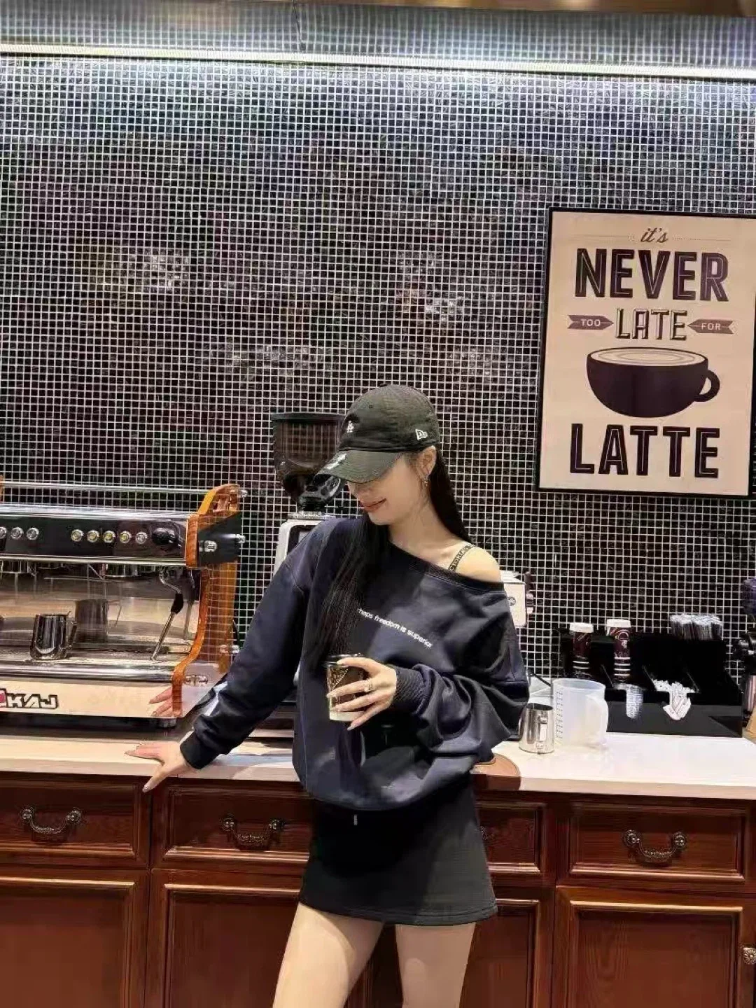 Navy Blue Off Shoulder Sweatshirt image indicator(6)