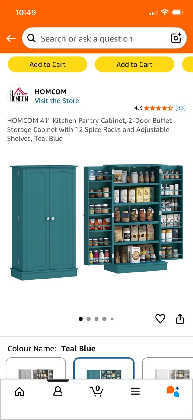 HOMCOM Kitchen Pantry Cabinet - Grey image indicator(2)
