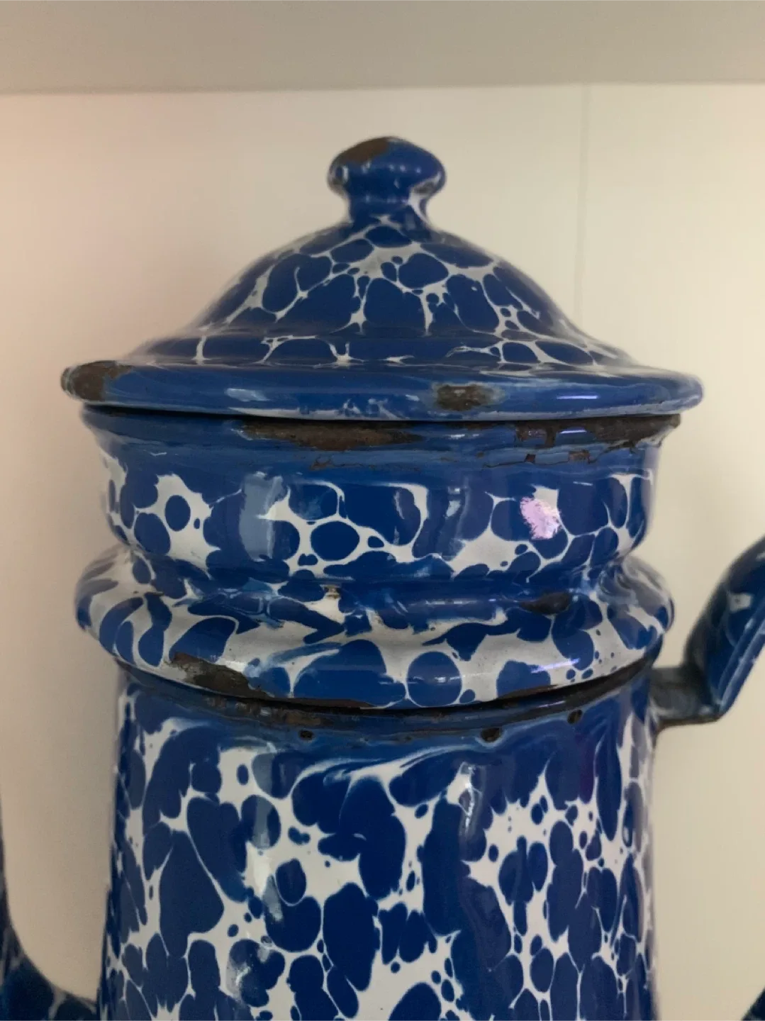 Vintage Enamel Coffee Pot Blue and White Splatter image indicator(2)