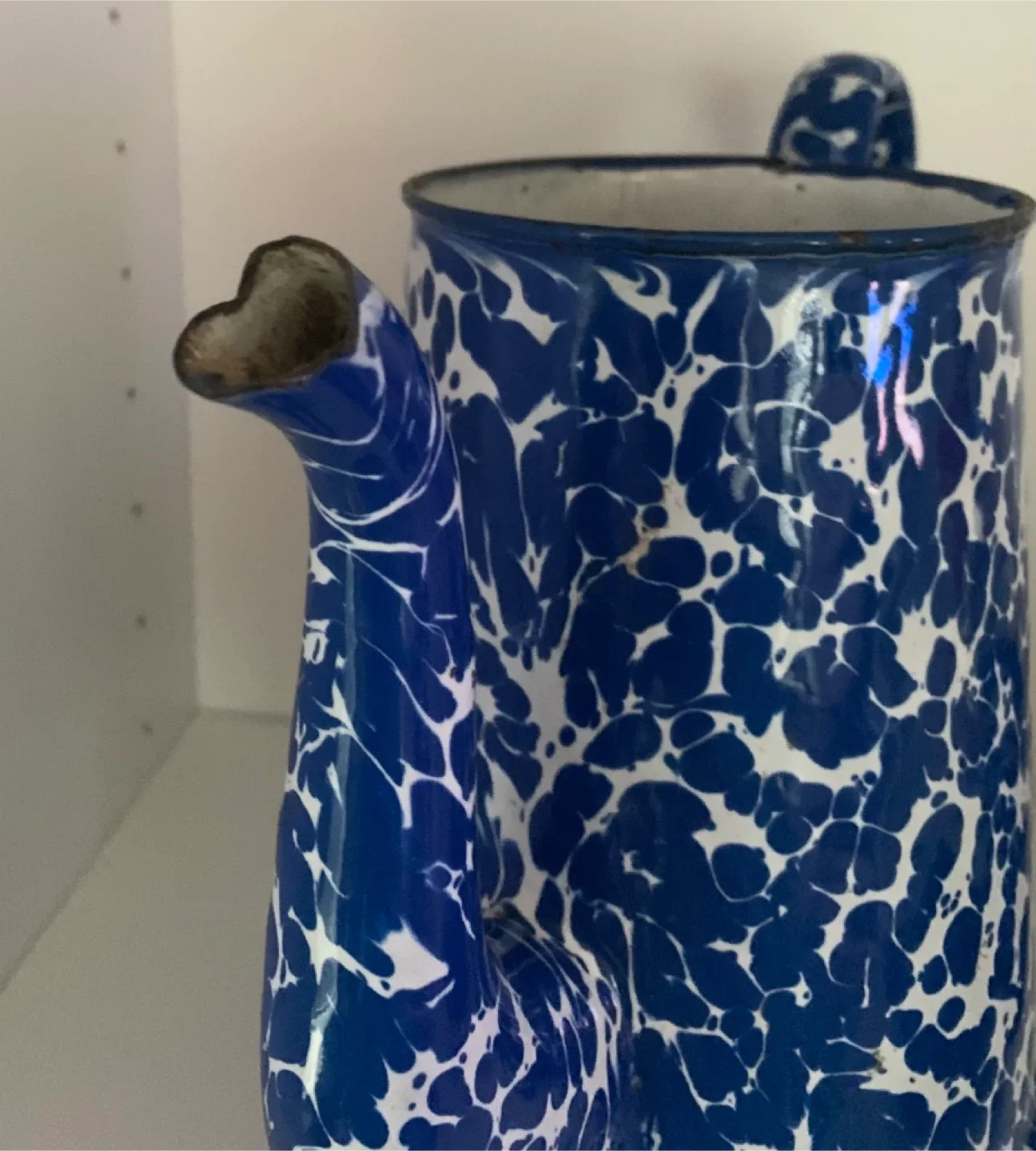 Vintage Enamel Coffee Pot Blue and White Splatter image indicator(6)